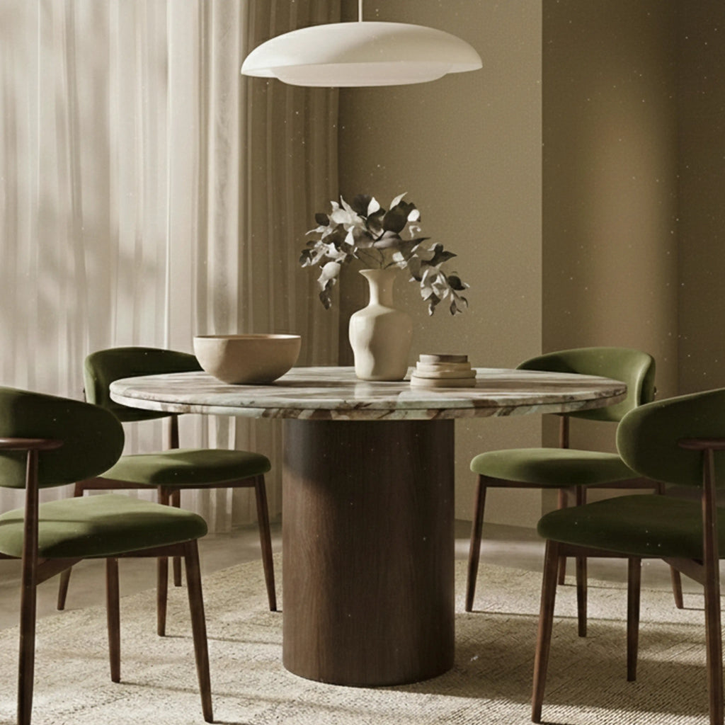 Bond 4 Seat Round Dining Table | French Riviera Marble & Walnut