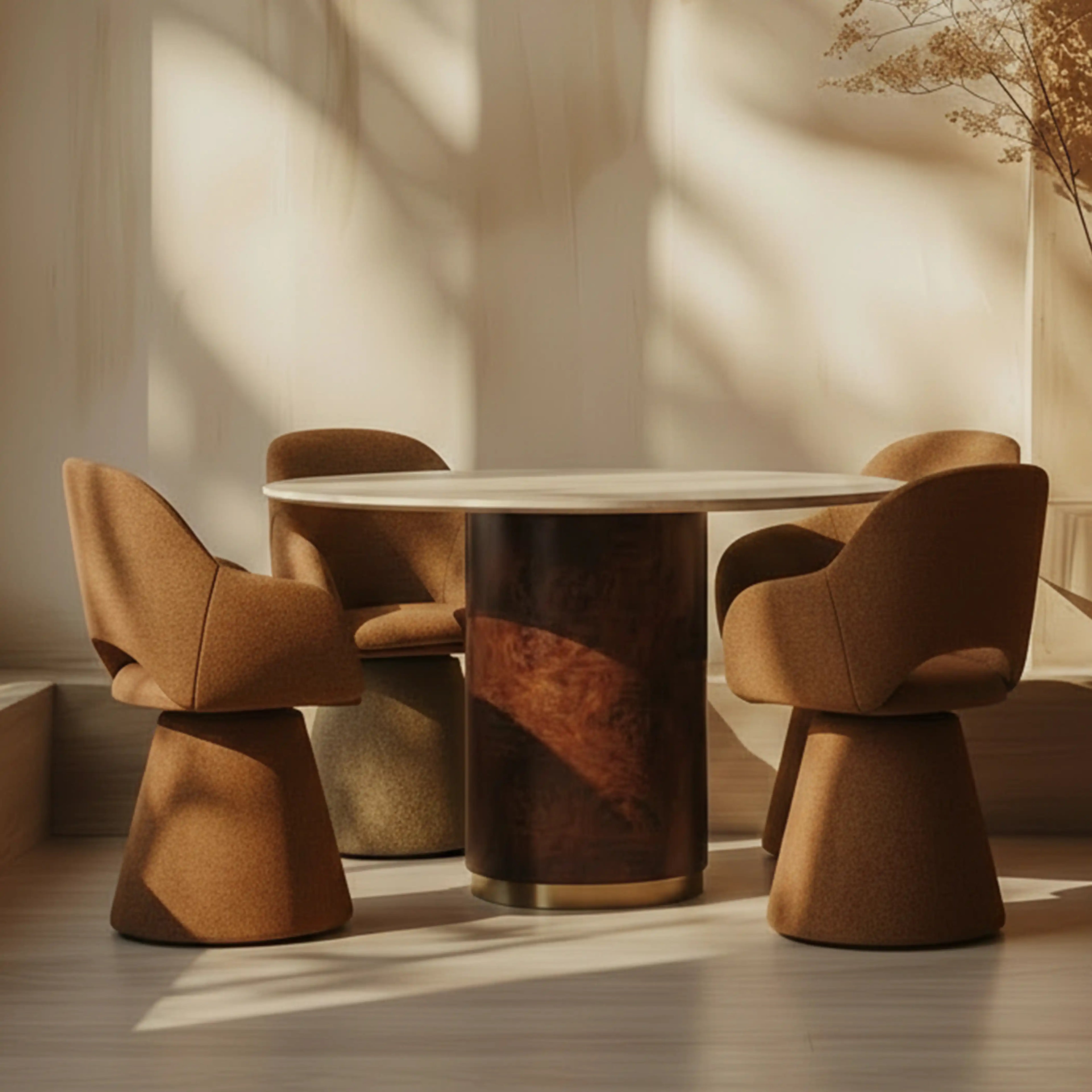 Herman Swivel Carver Dining Chair | Caramel Brown Sustainable Mohair Velvet