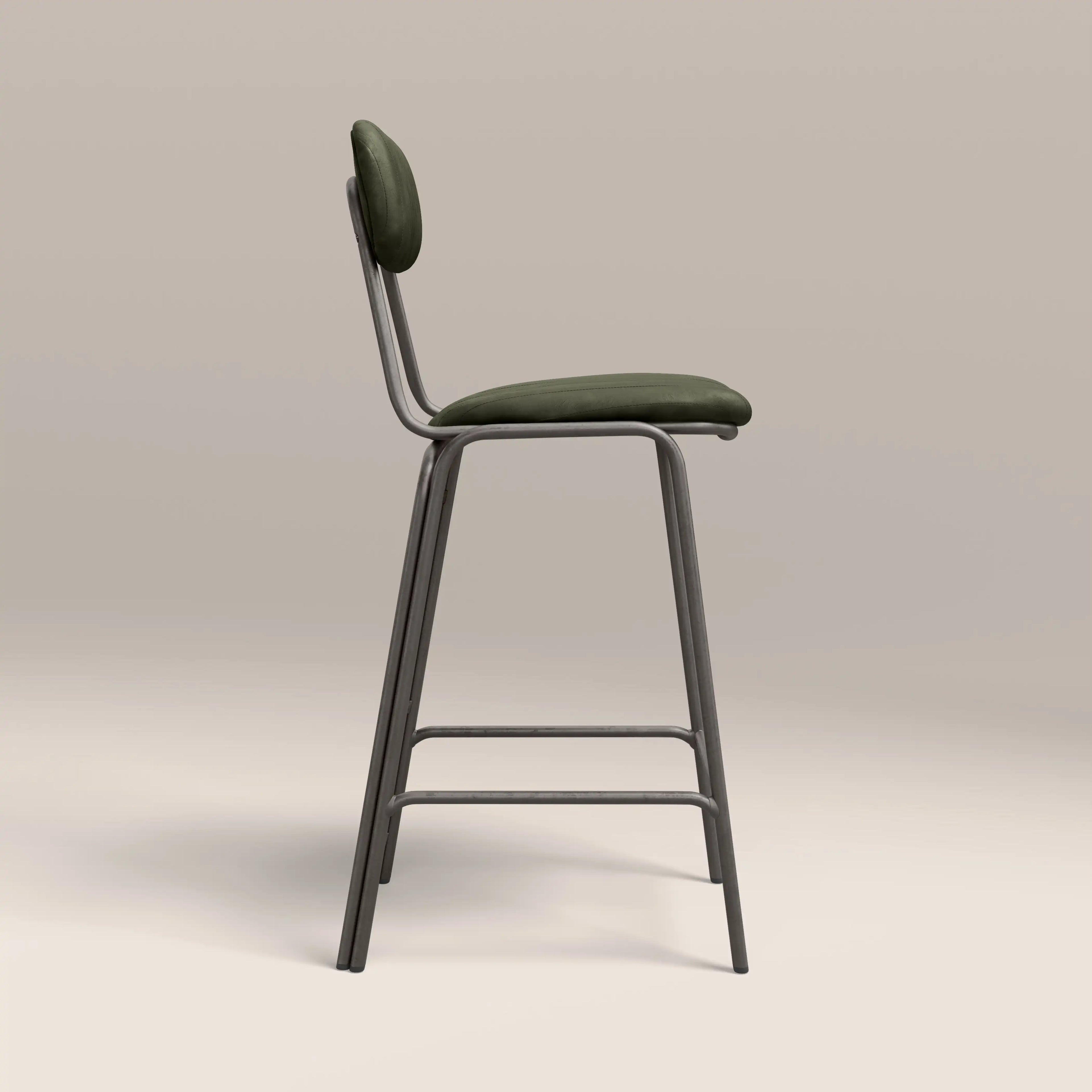 Boston Bar Stool With Backrest | Dark Green Faux Leather & Gunmetal