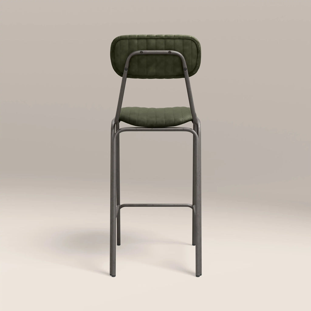 Boston Bar Stool With Backrest | Dark Green Faux Leather & Gunmetal