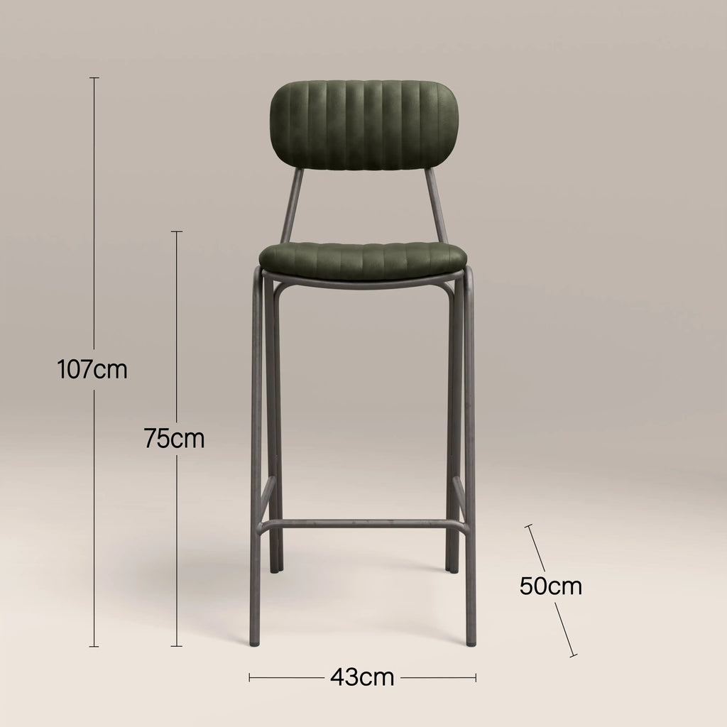 Boston Bar Stool With Backrest | Dark Green Faux Leather & Gunmetal