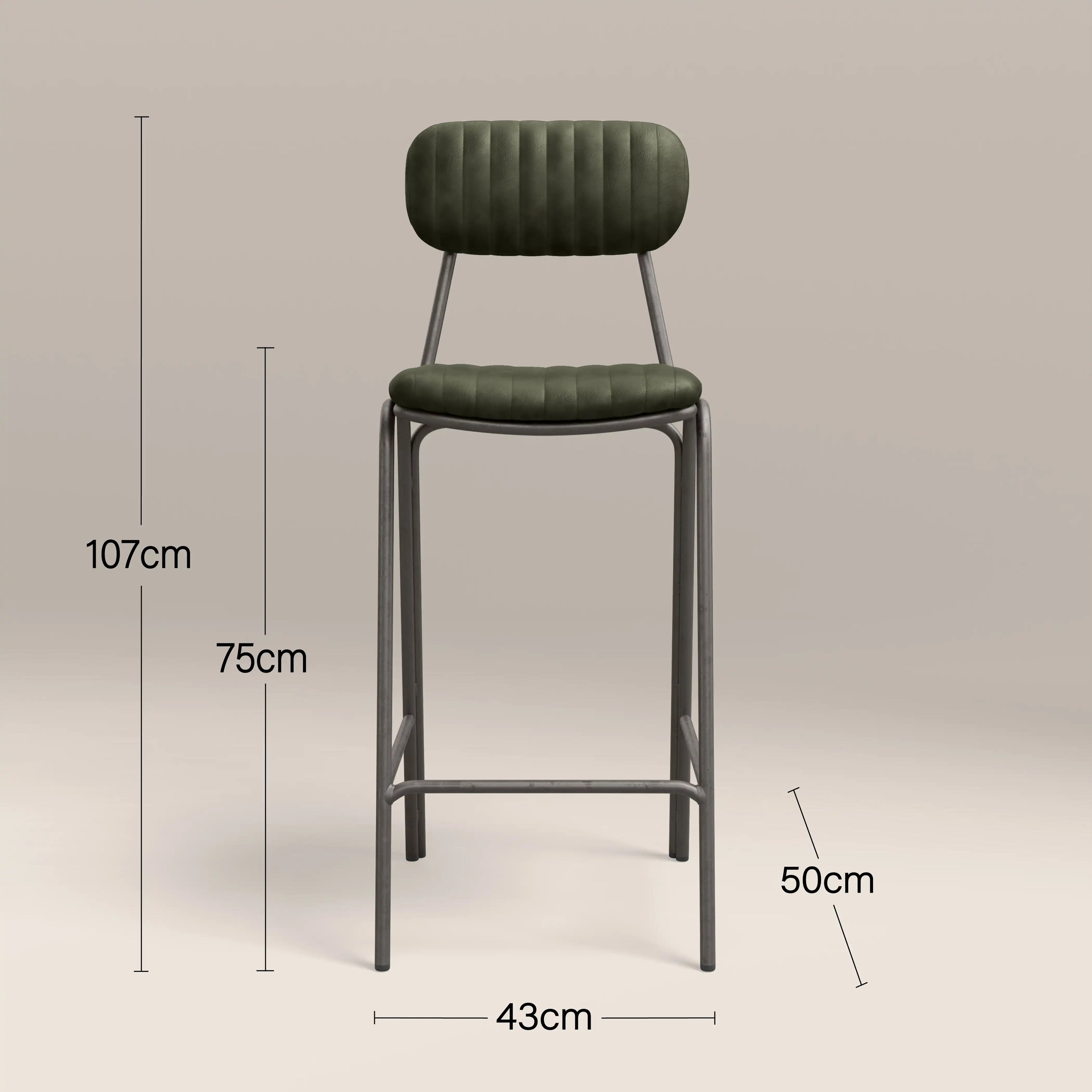 Boston Bar Stool With Backrest | Dark Green Faux Leather & Gunmetal