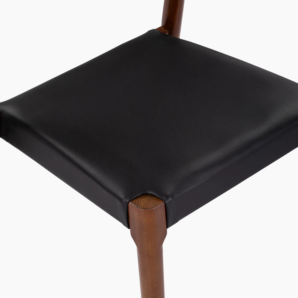 Madeleine Stackable Wooden Dining Chair | Vintage Black Faux Leather & Walnut