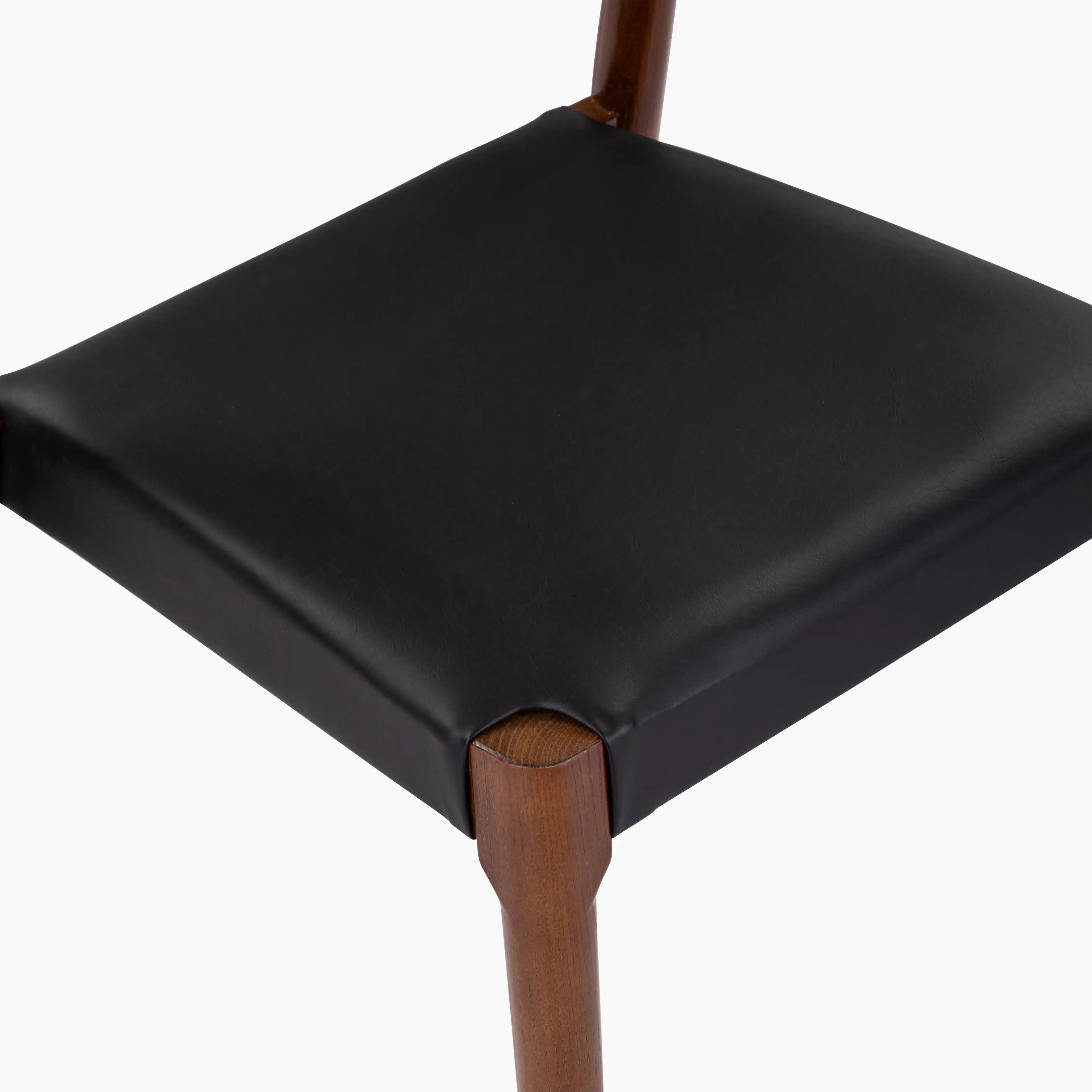 Madeleine Stackable Wooden Dining Chair | Vintage Black Faux Leather & Walnut