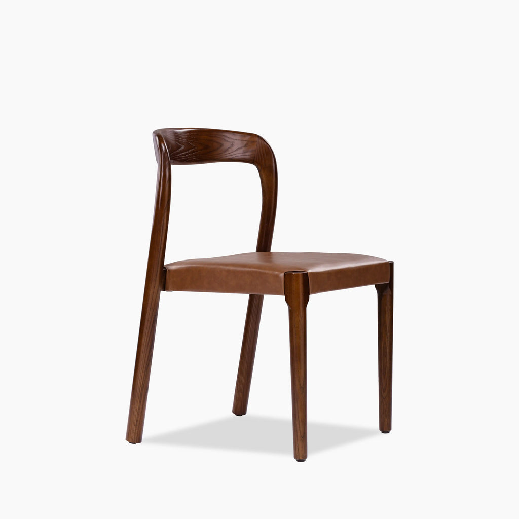 Madeleine Stackable Wooden Dining Chair | Vintage Tan Faux Leather & Walnut