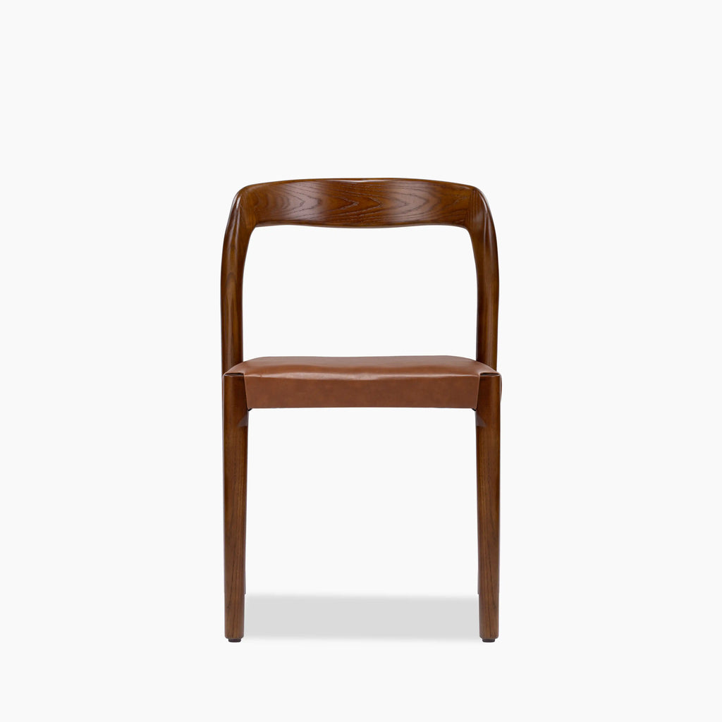 Madeleine Stackable Wooden Dining Chair | Vintage Tan Faux Leather & Walnut