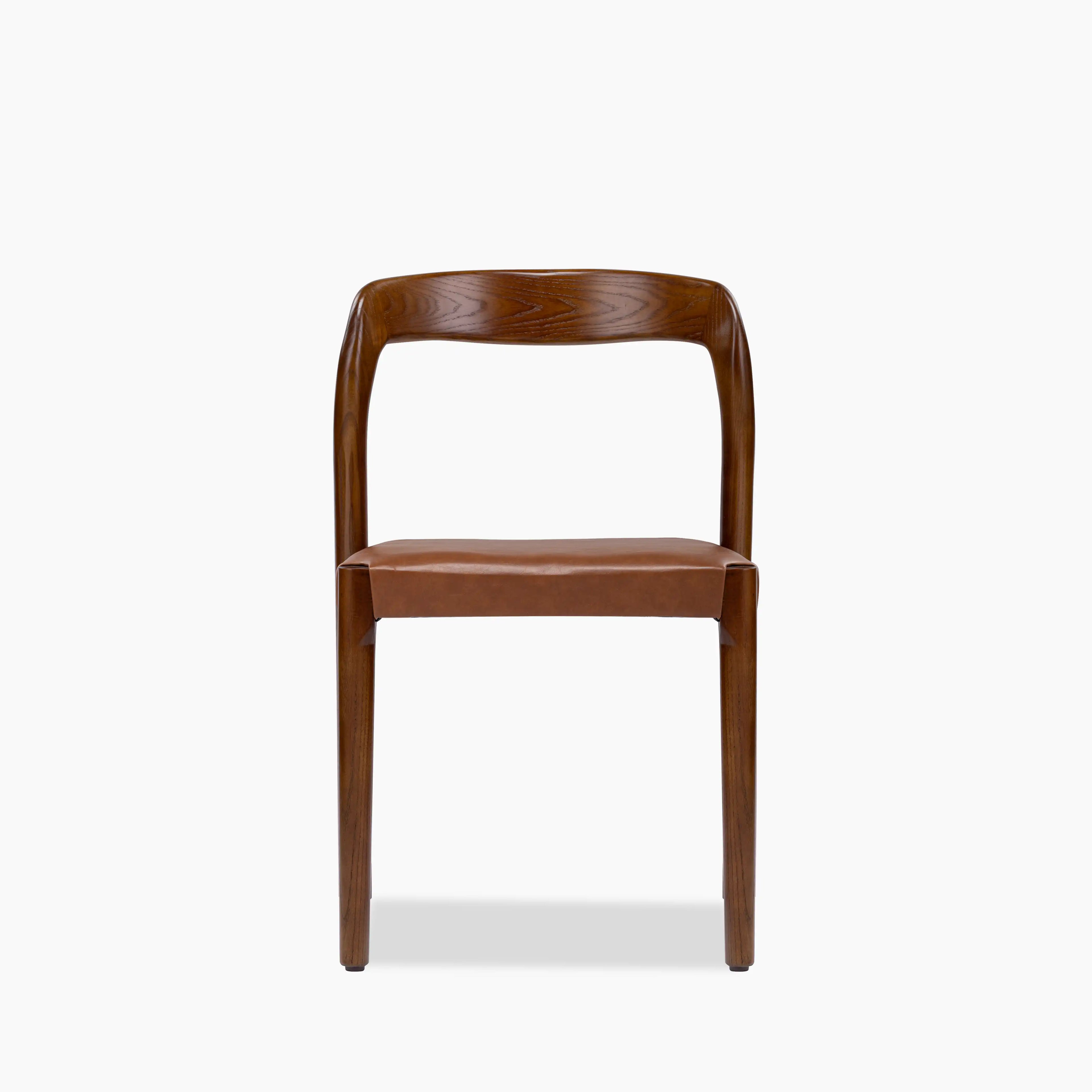 Madeleine Stackable Wooden Dining Chair | Vintage Tan Faux Leather & Walnut