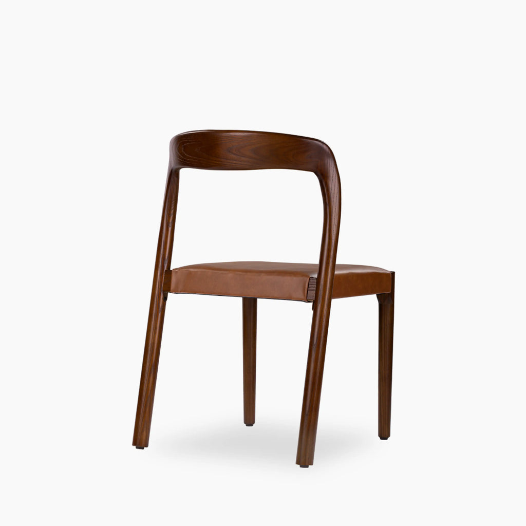 Madeleine Stackable Wooden Dining Chair | Vintage Tan Faux Leather & Walnut