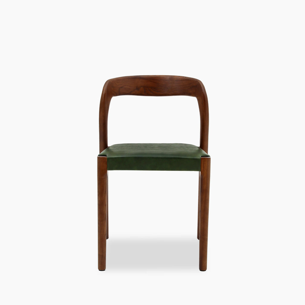 Madeleine Stackable Wooden Dining Chair | Vintage Green Faux Leather & Walnut