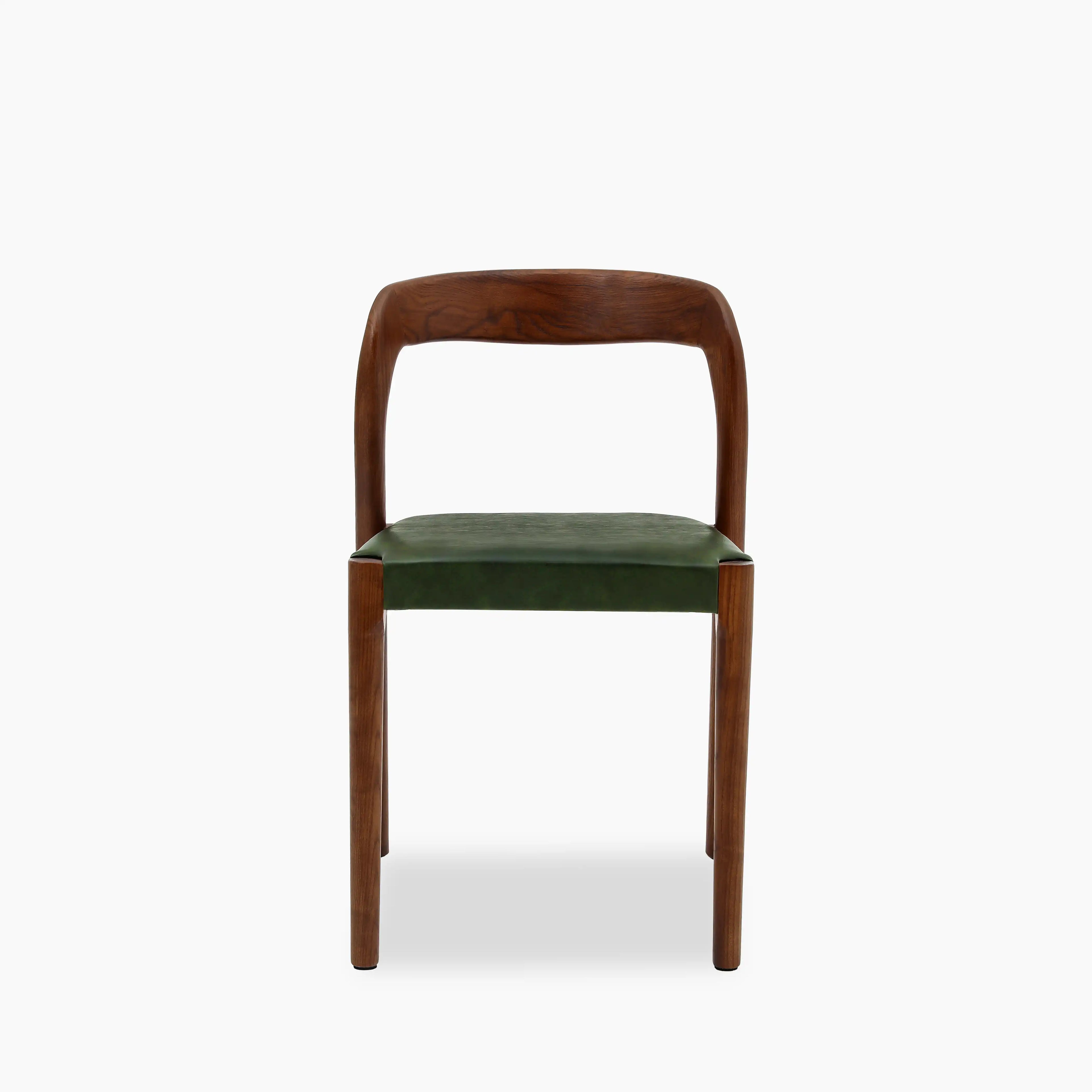 Madeleine Stackable Wooden Dining Chair | Vintage Green Faux Leather & Walnut