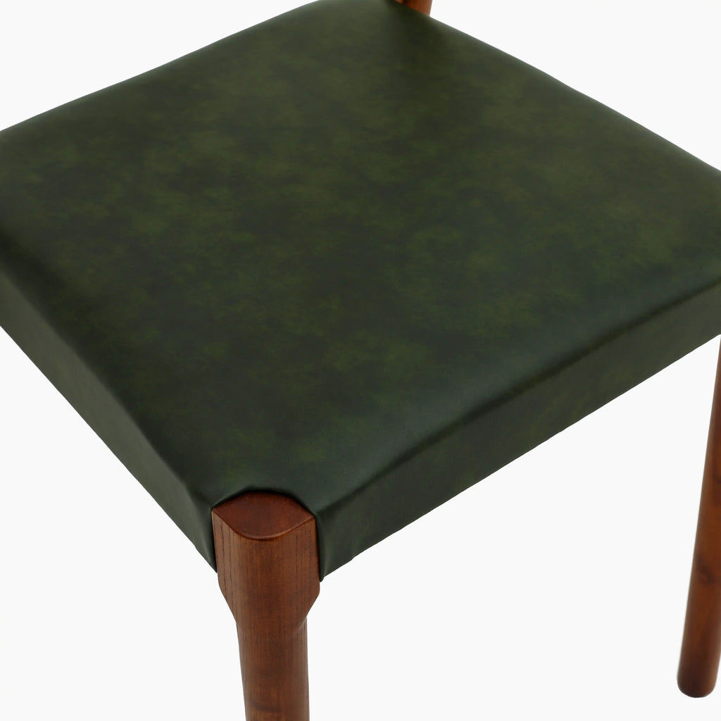 Madeleine Stackable Wooden Dining Chair | Vintage Green Faux Leather & Walnut