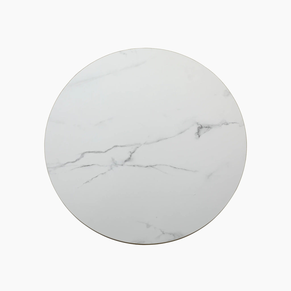 Jonas Round Table Top | White Marble Effect & Brass