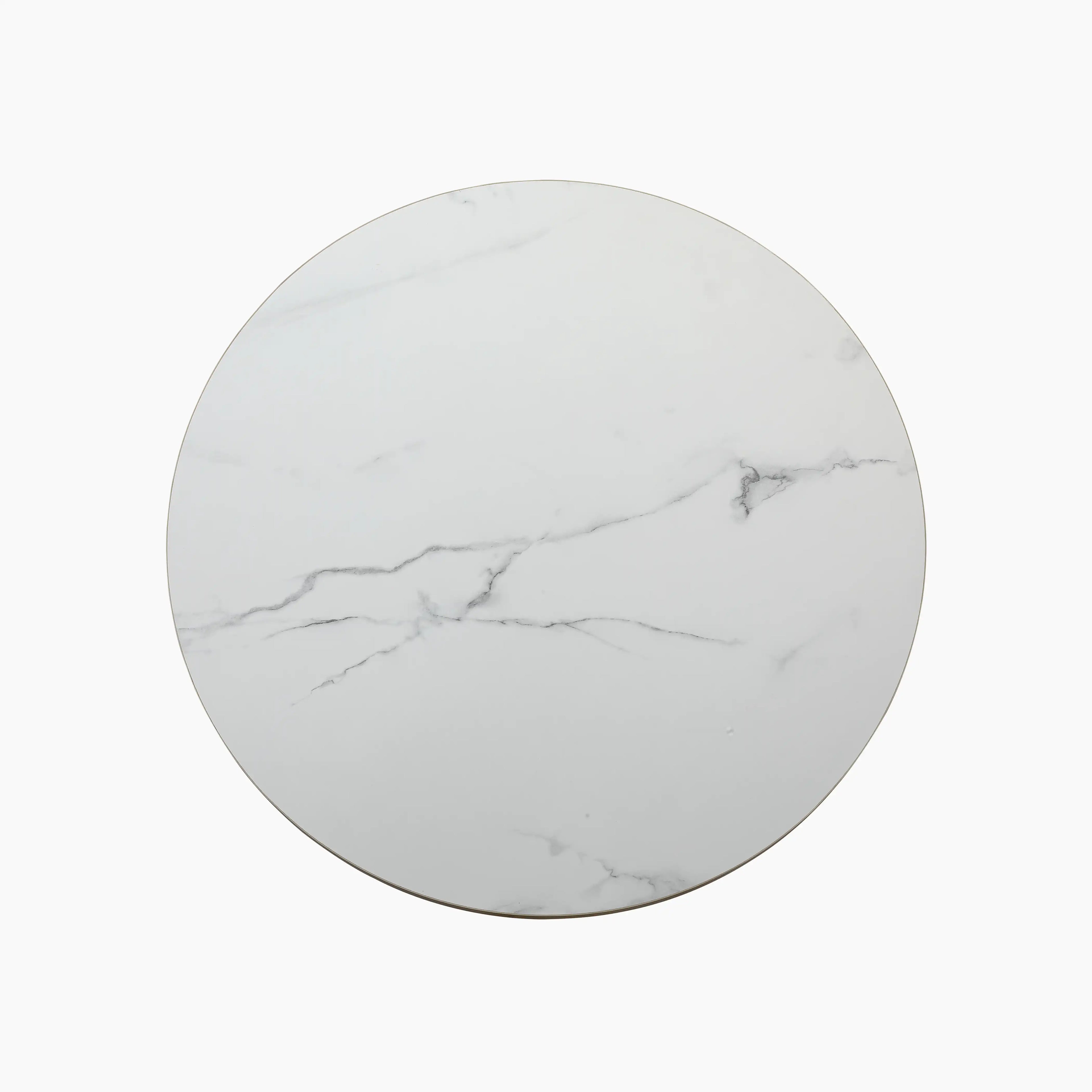 Jonas Round Table Top | White Marble Effect & Brass