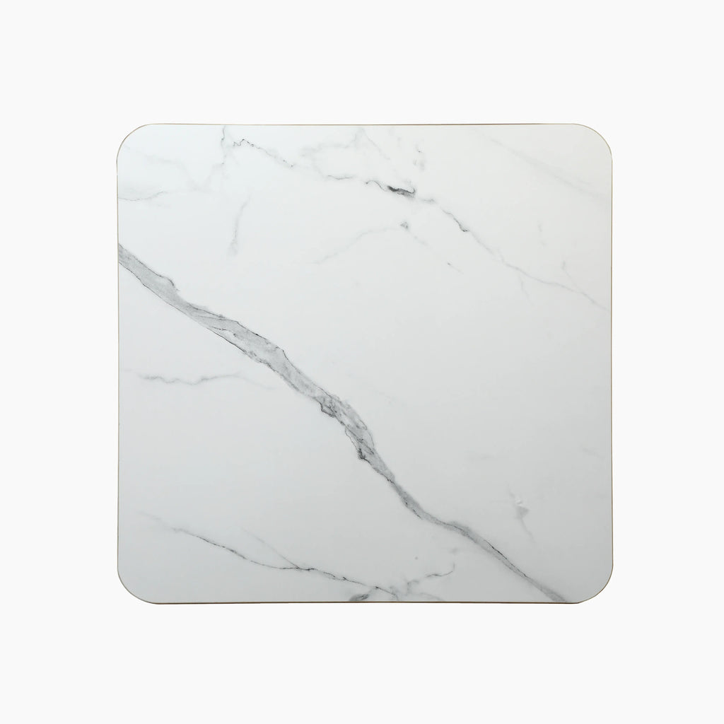 Jonas Square Table Top | White Marble Effect & Brass
