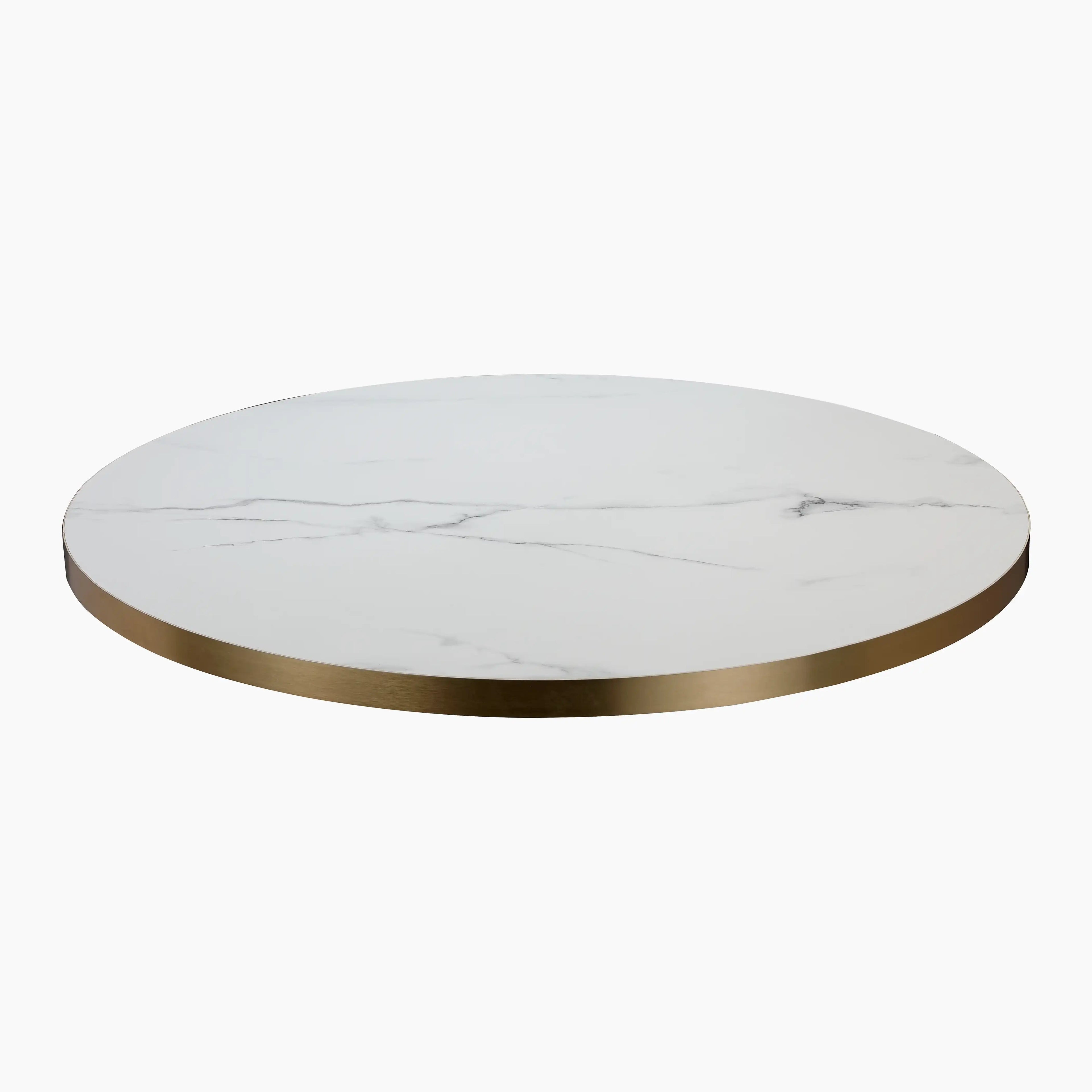 Jonas Round Table Top | White Marble Effect & Brass