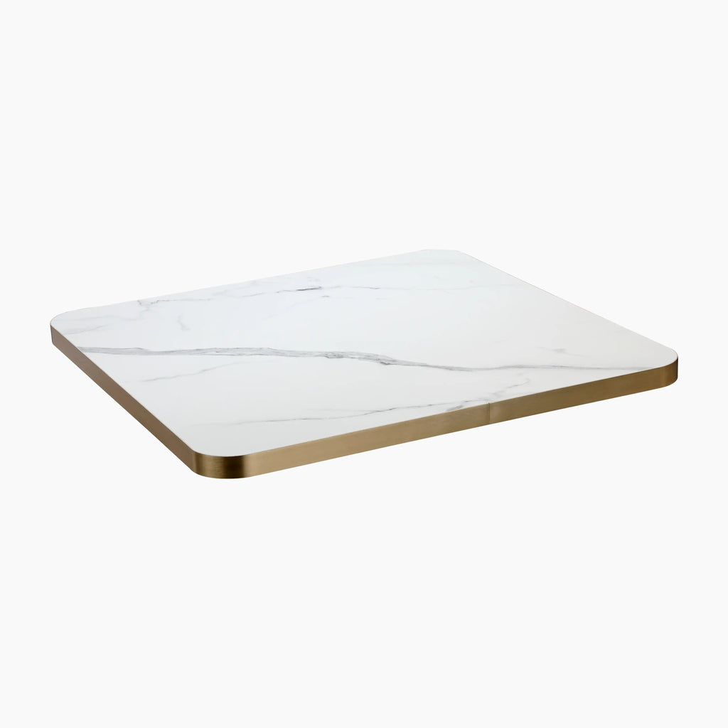 Jonas Square Table Top | White Marble Effect & Brass