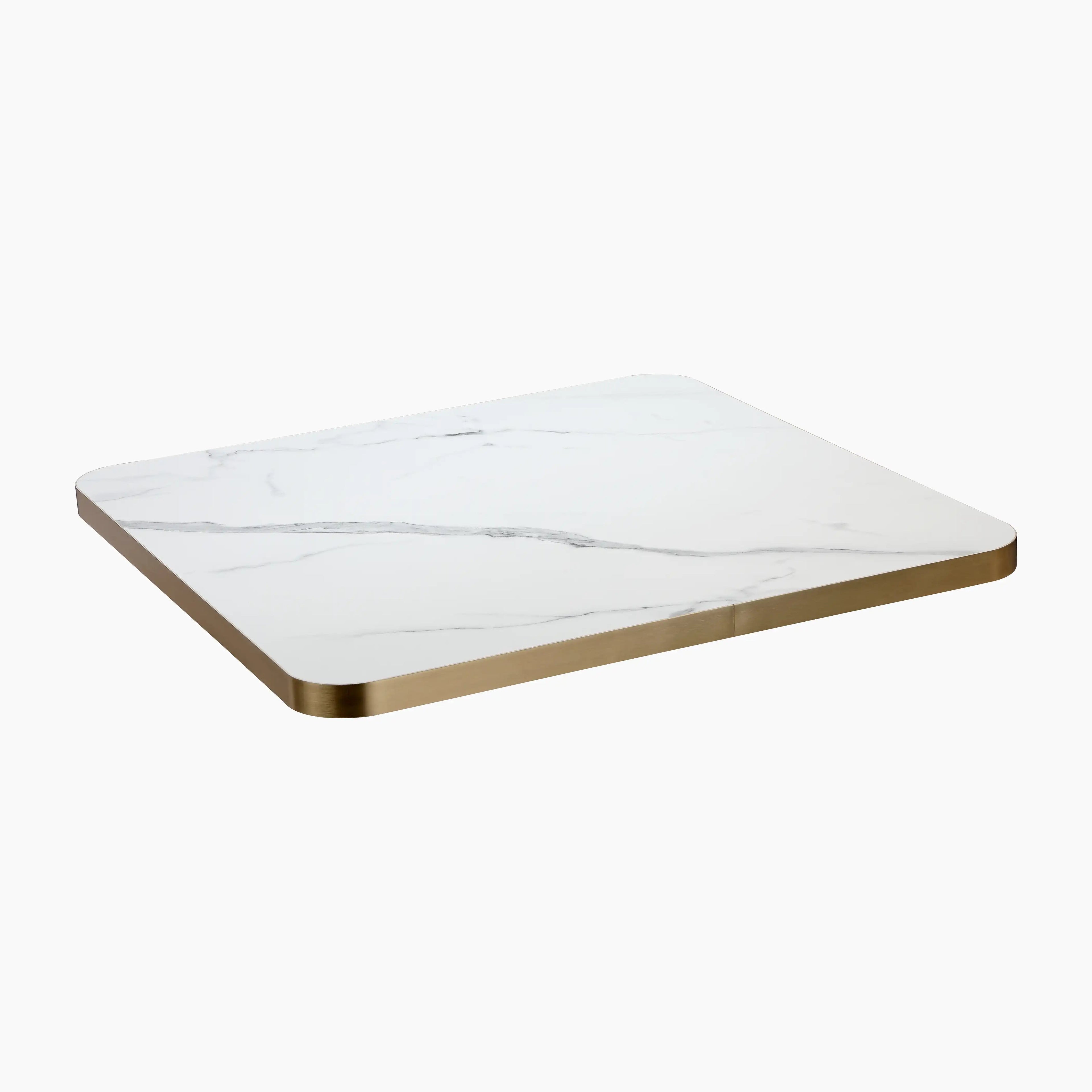 Jonas Square Table Top | White Marble Effect & Brass