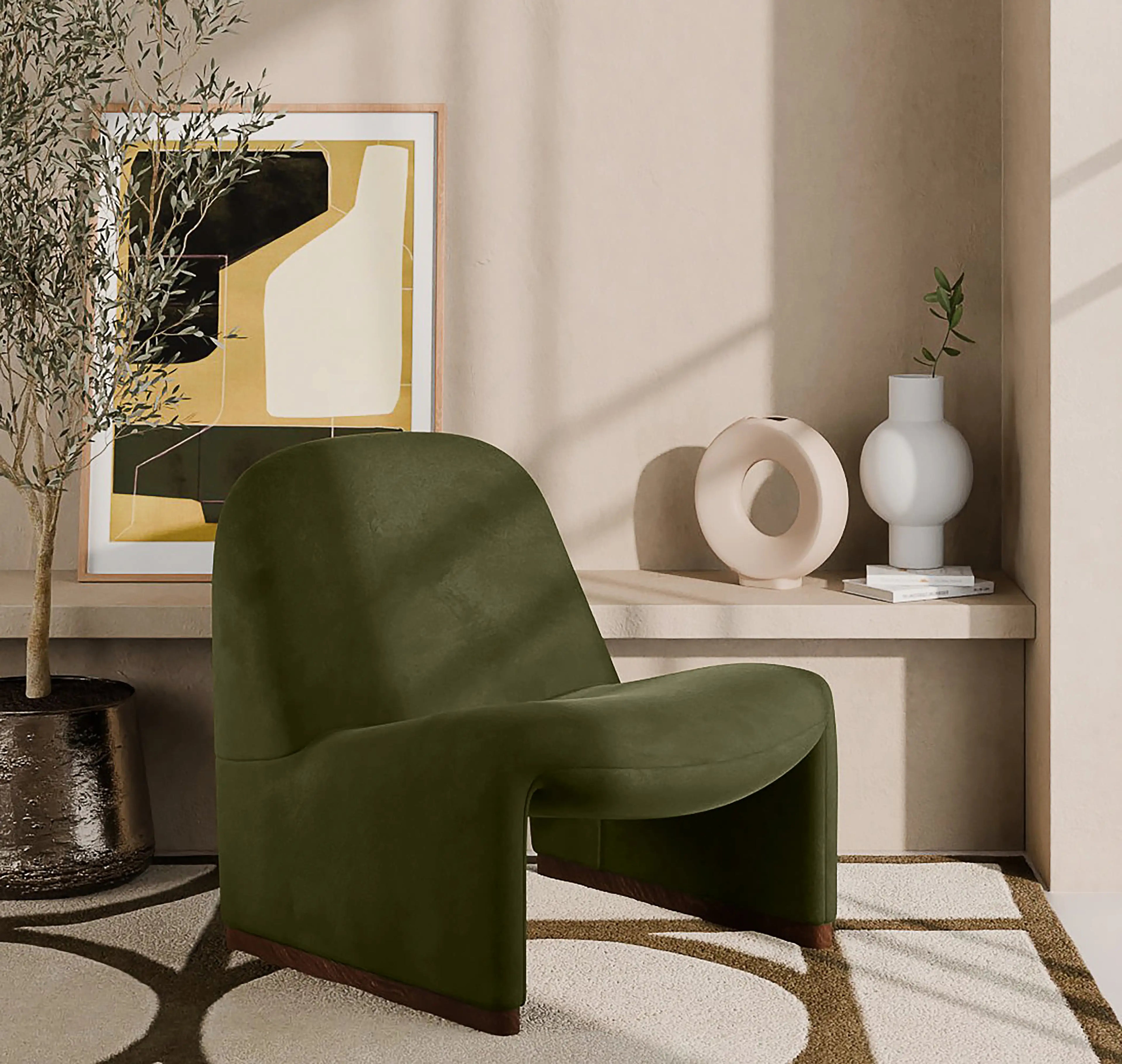 Arlet Accent Chair | Olive Green Sustainable Velvet & Walnut