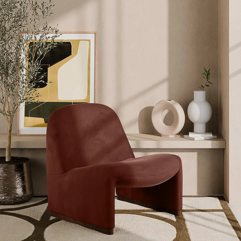 Arlet Accent Chair | Rust Red Sustainable Velvet & Walnut