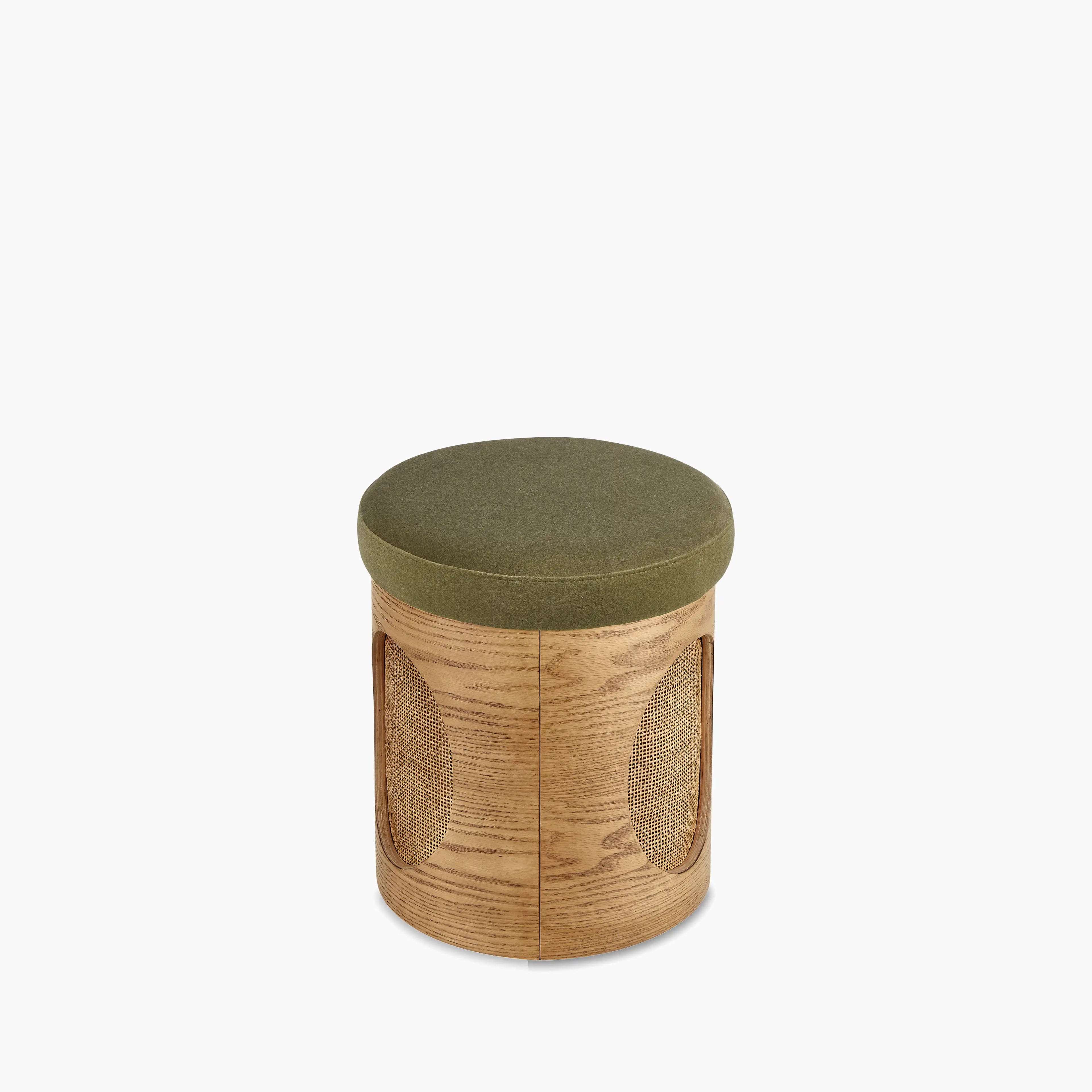 Elton Pouffe | Moss Green Sustainable Mohair Velvet & Oak