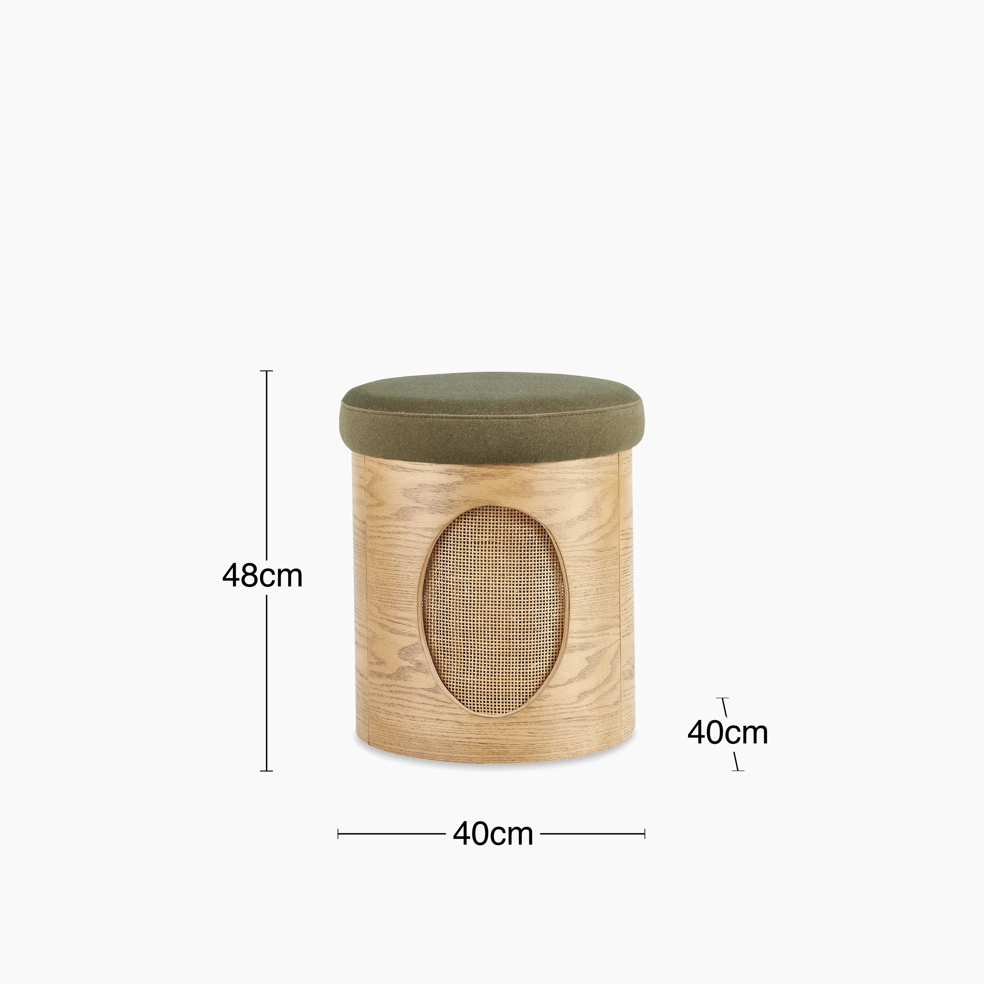 Elton Pouffe | Moss Green Sustainable Mohair Velvet & Oak