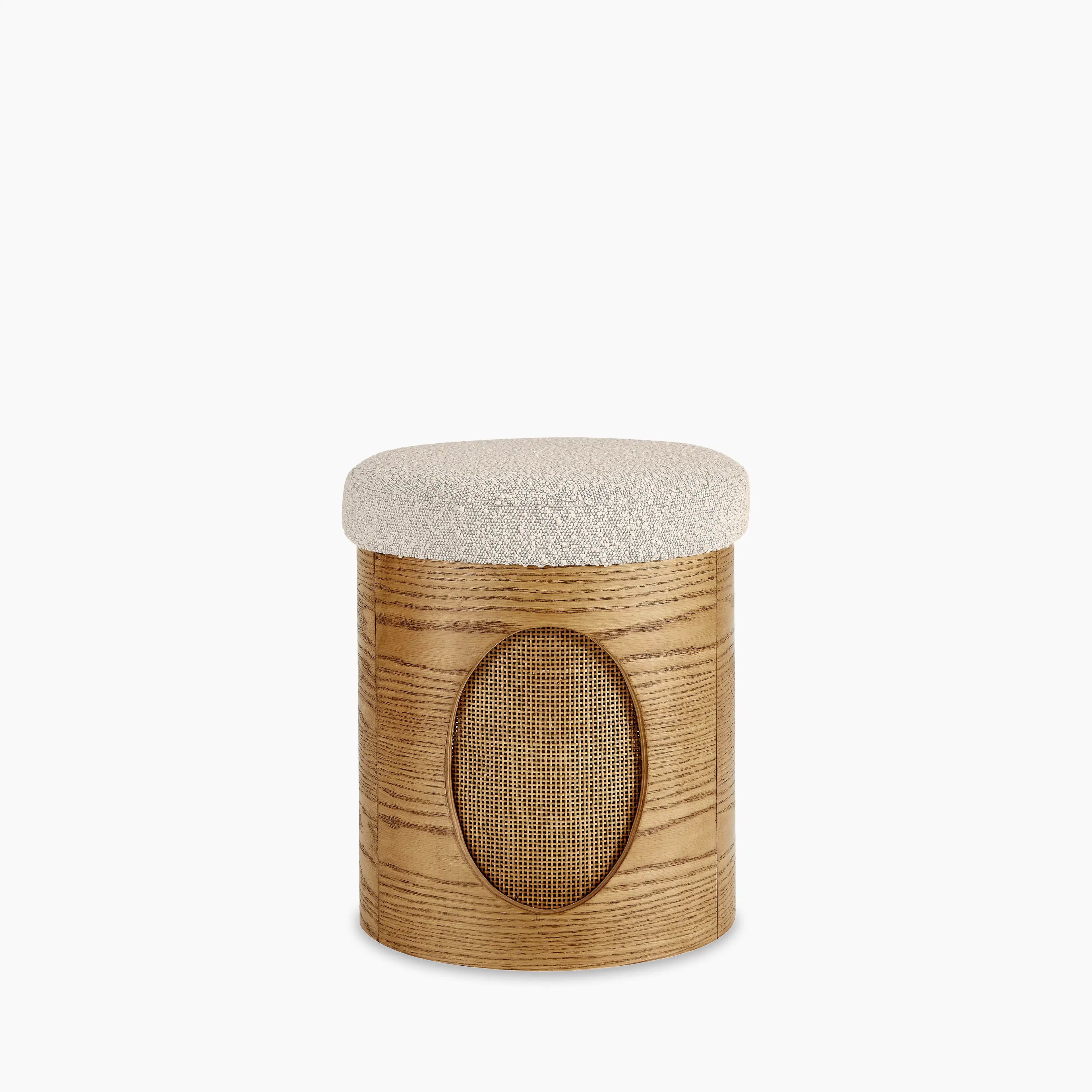Elton Pouffe | Speckled Stone Sustainable Boucle & Oak