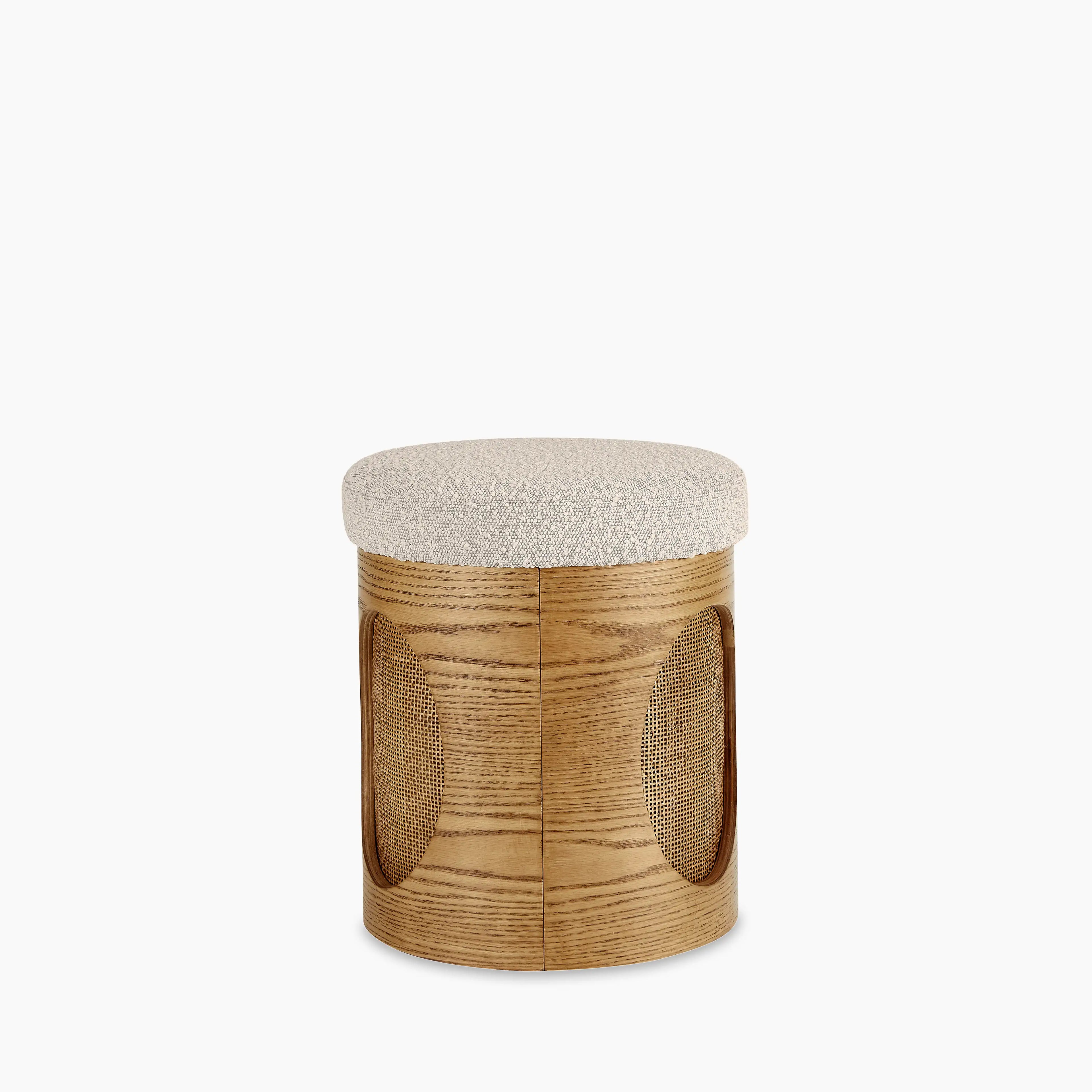Elton Pouffe | Speckled Stone Sustainable Boucle & Oak