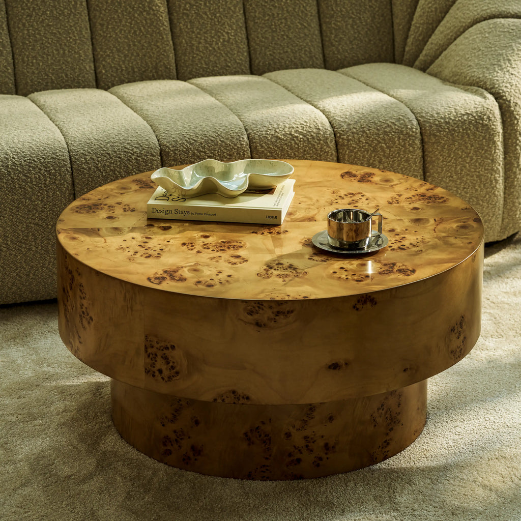 Dalton Round Wooden Coffee Table | Burl Wood