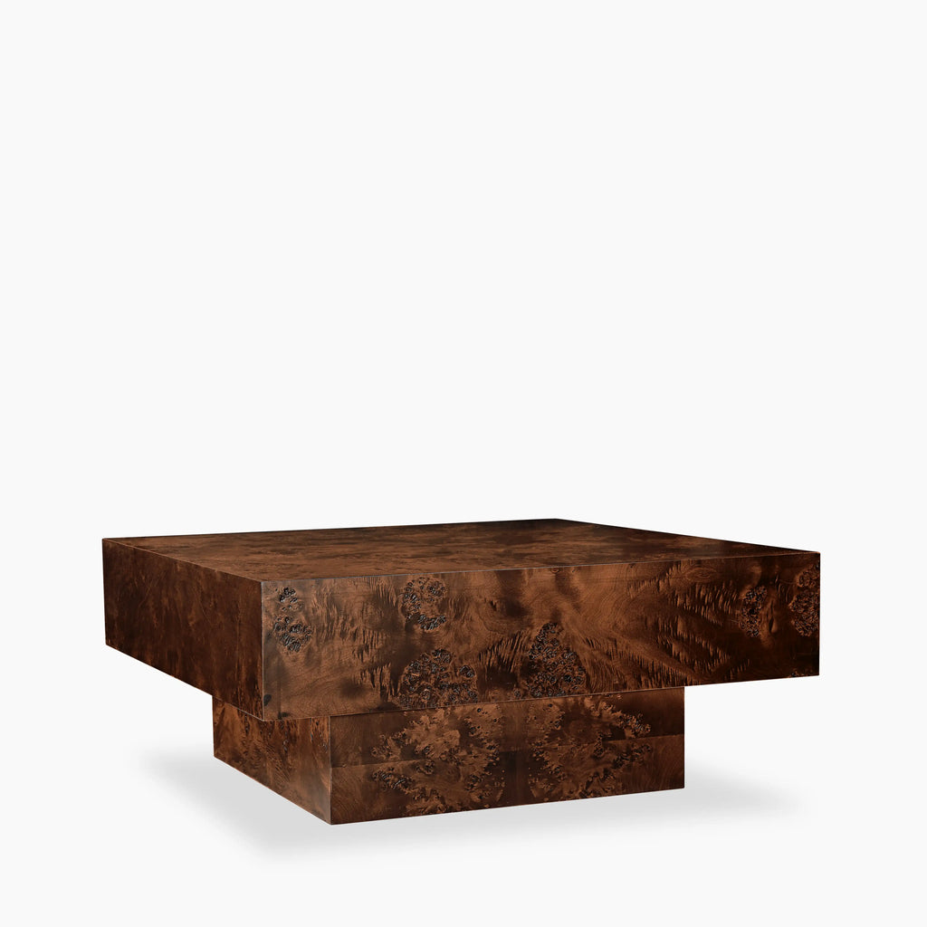 Dalton Square Wooden Coffee Table | Walnut Burl Wood