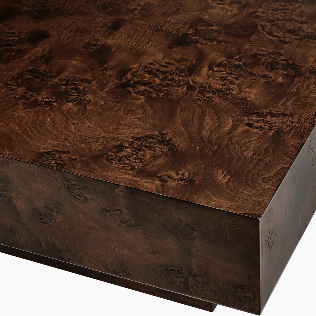 Dalton Square Wooden Coffee Table | Walnut Burl Wood