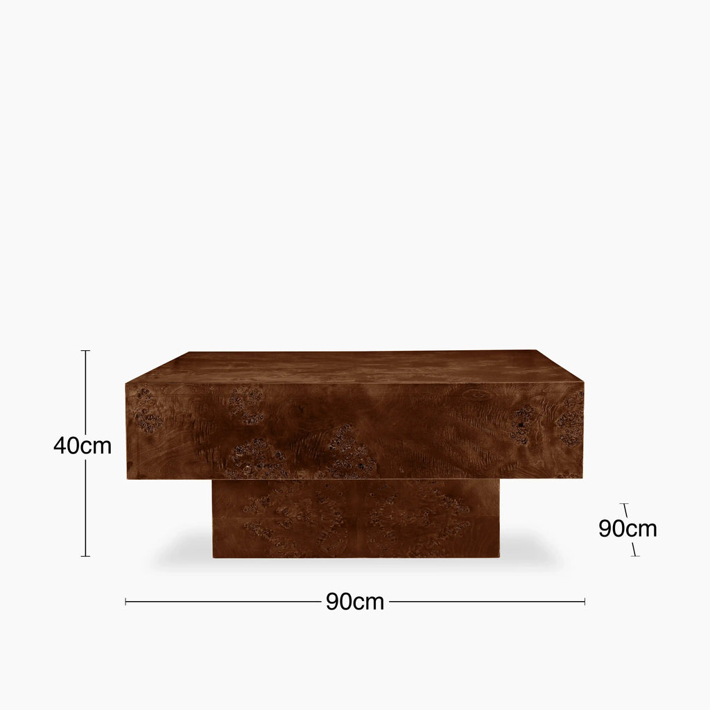 Dalton Square Wooden Coffee Table | Walnut Burl Wood