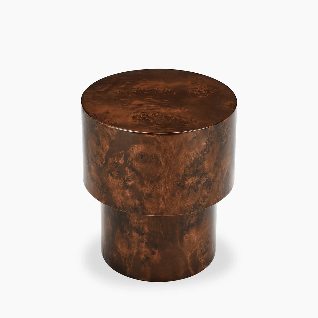 Dalton Round Wooden Side Table | Walnut Burl Wood