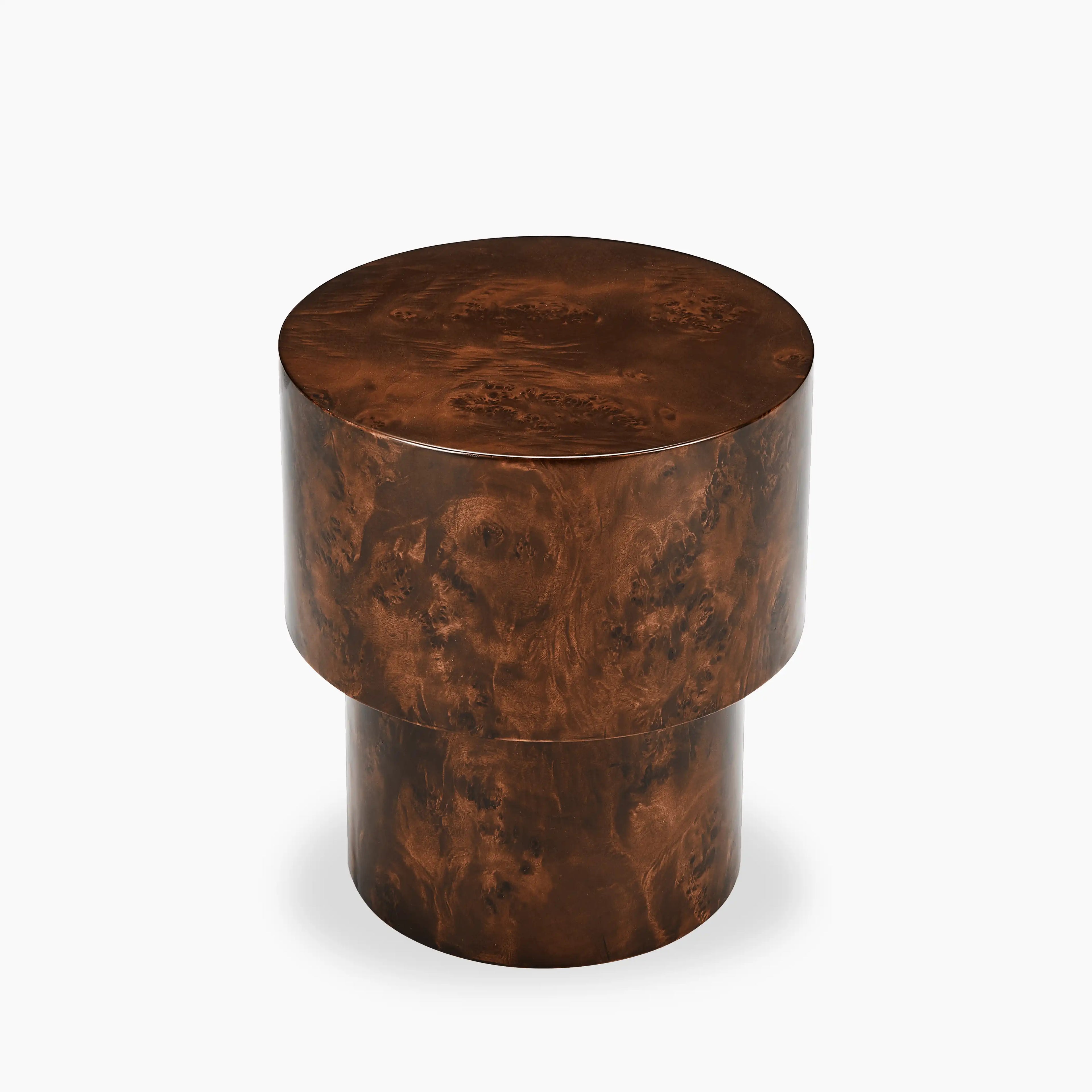 Dalton Round Wooden Side Table | Walnut Burl Wood