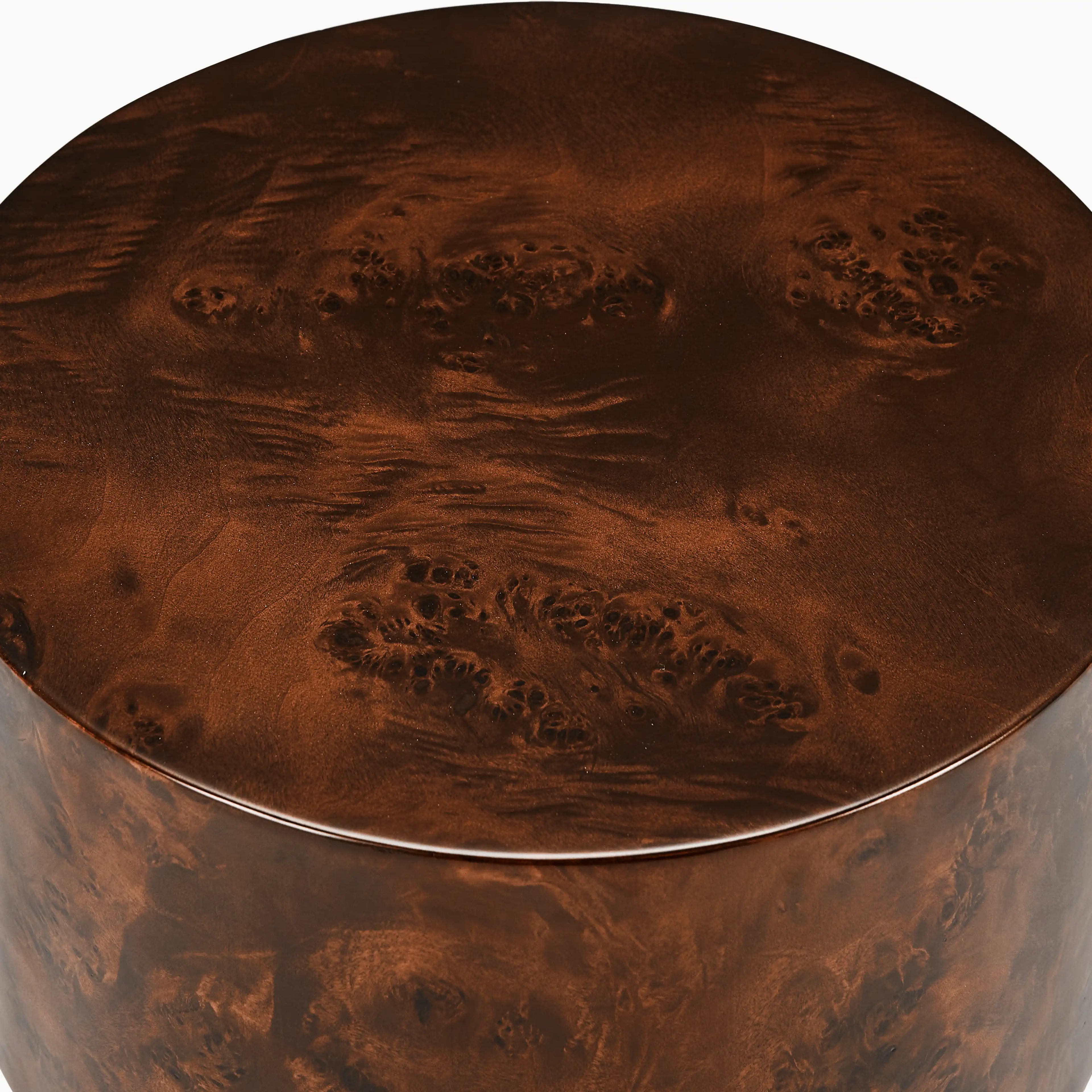 Dalton Round Wooden Side Table | Walnut Burl Wood