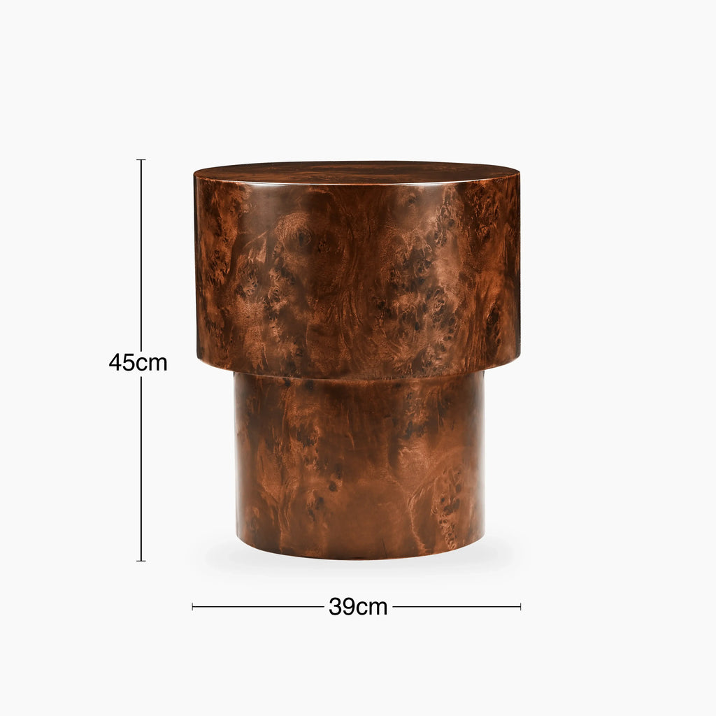 Dalton Round Wooden Side Table | Walnut Burl Wood