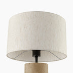 Emberlyn Table Lamp | White Linen & Natural Travertine
