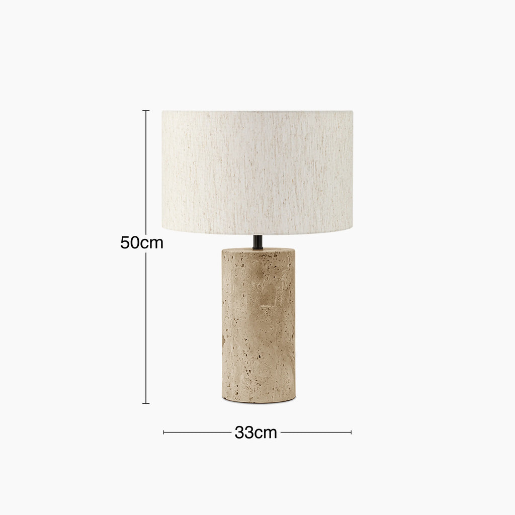 Emberlyn Table Lamp | White Linen & Natural Travertine