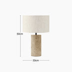Emberlyn Table Lamp | White Linen & Natural Travertine