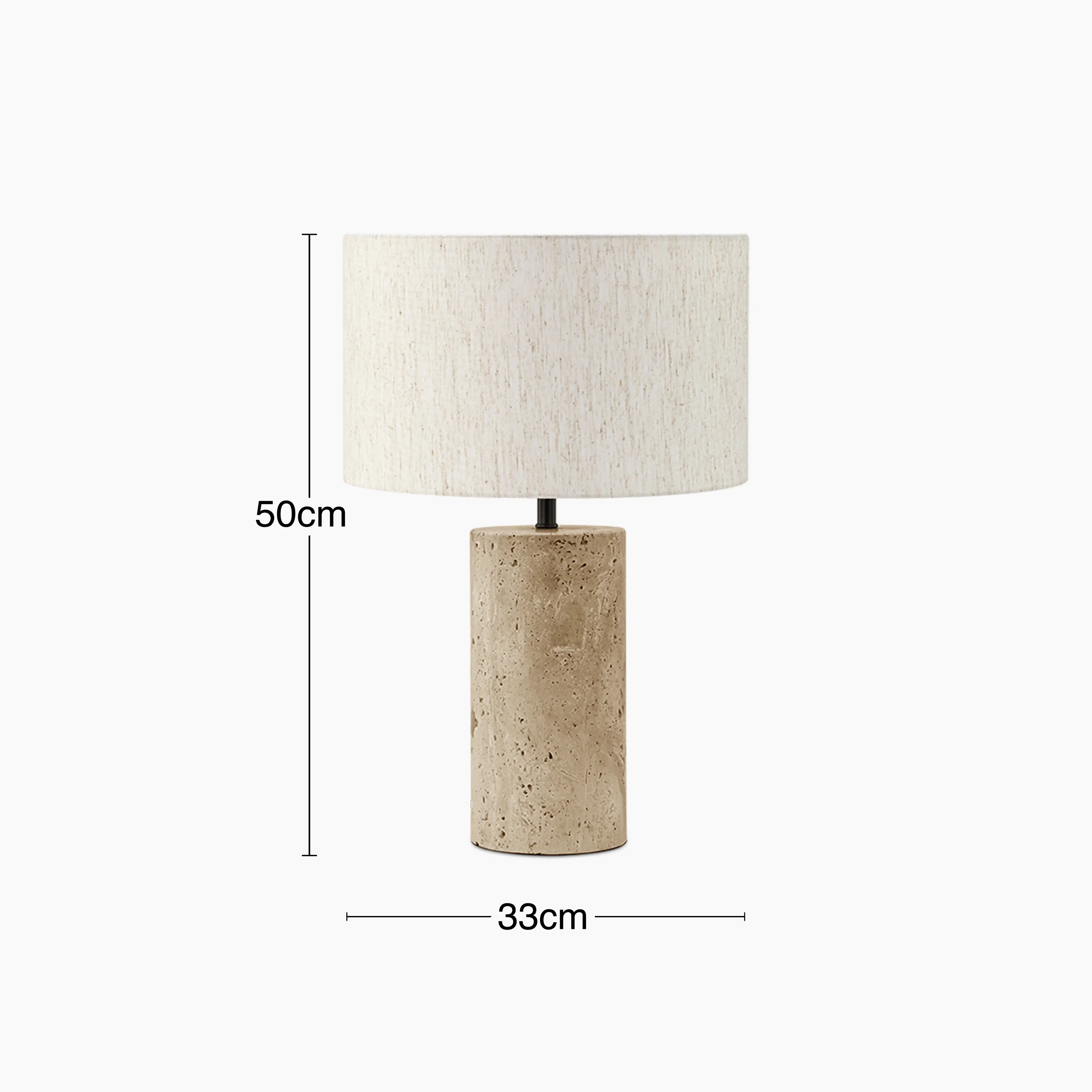 Emberlyn Table Lamp | White Linen & Natural Travertine