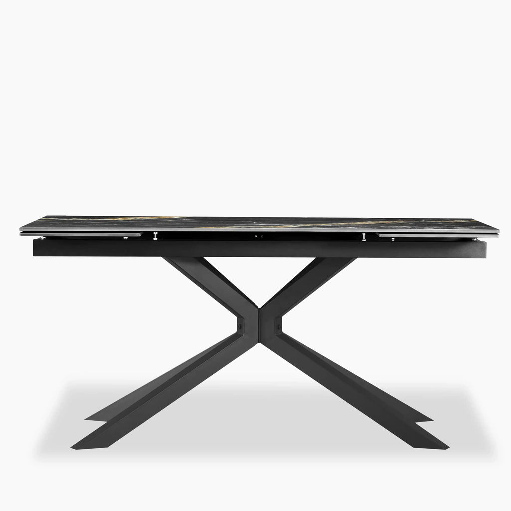Lincoln 6-8 Seat Rectangle Extendable Dining Table | Black Marble Effect Sintered Stone & Black