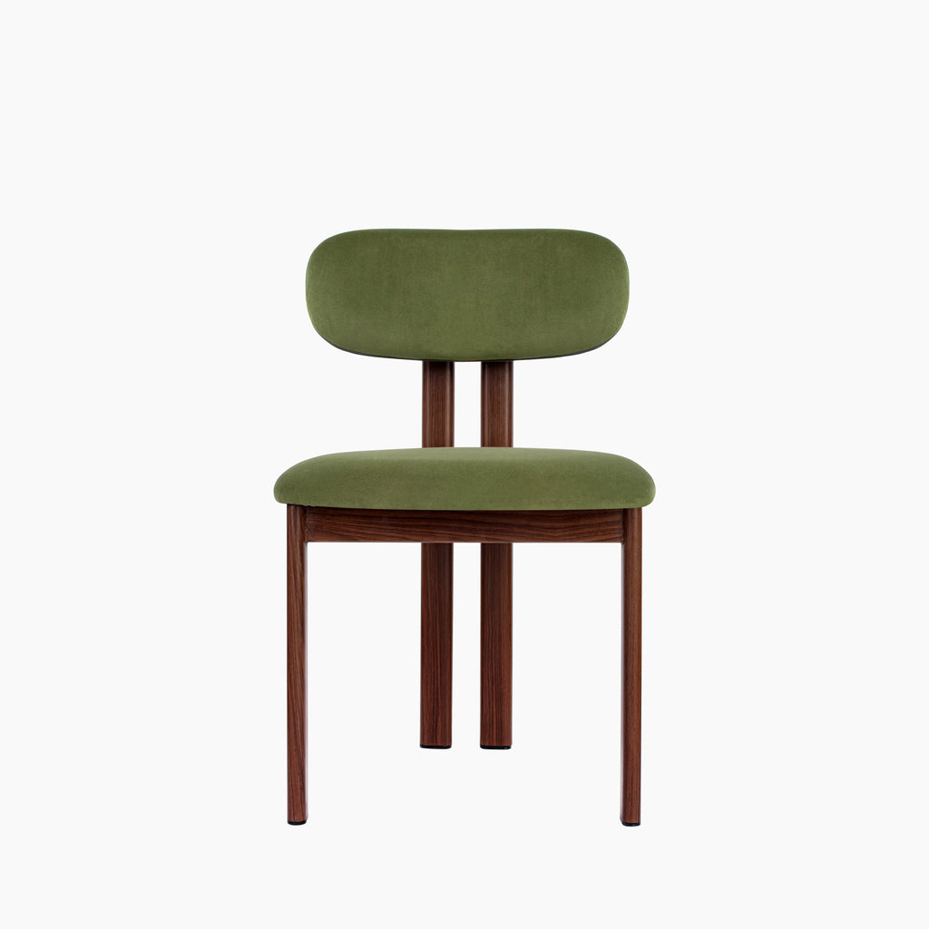 Finnley & Arbor 4 Chairs Dining Set | Walnut & Olive Green Sustainable Velvet
