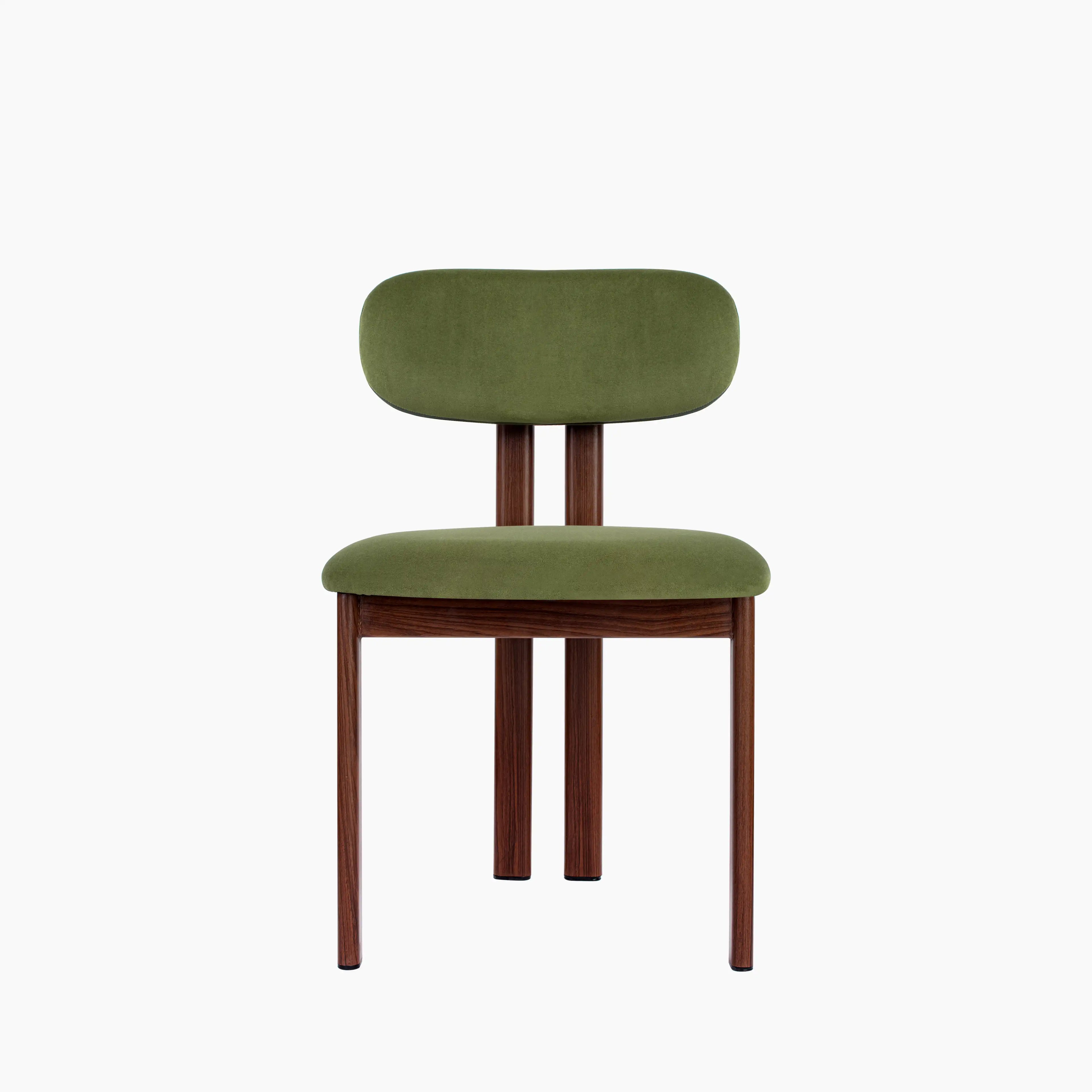 Finnley & Arbor 4 Chairs Dining Set | Walnut & Olive Green Sustainable Velvet