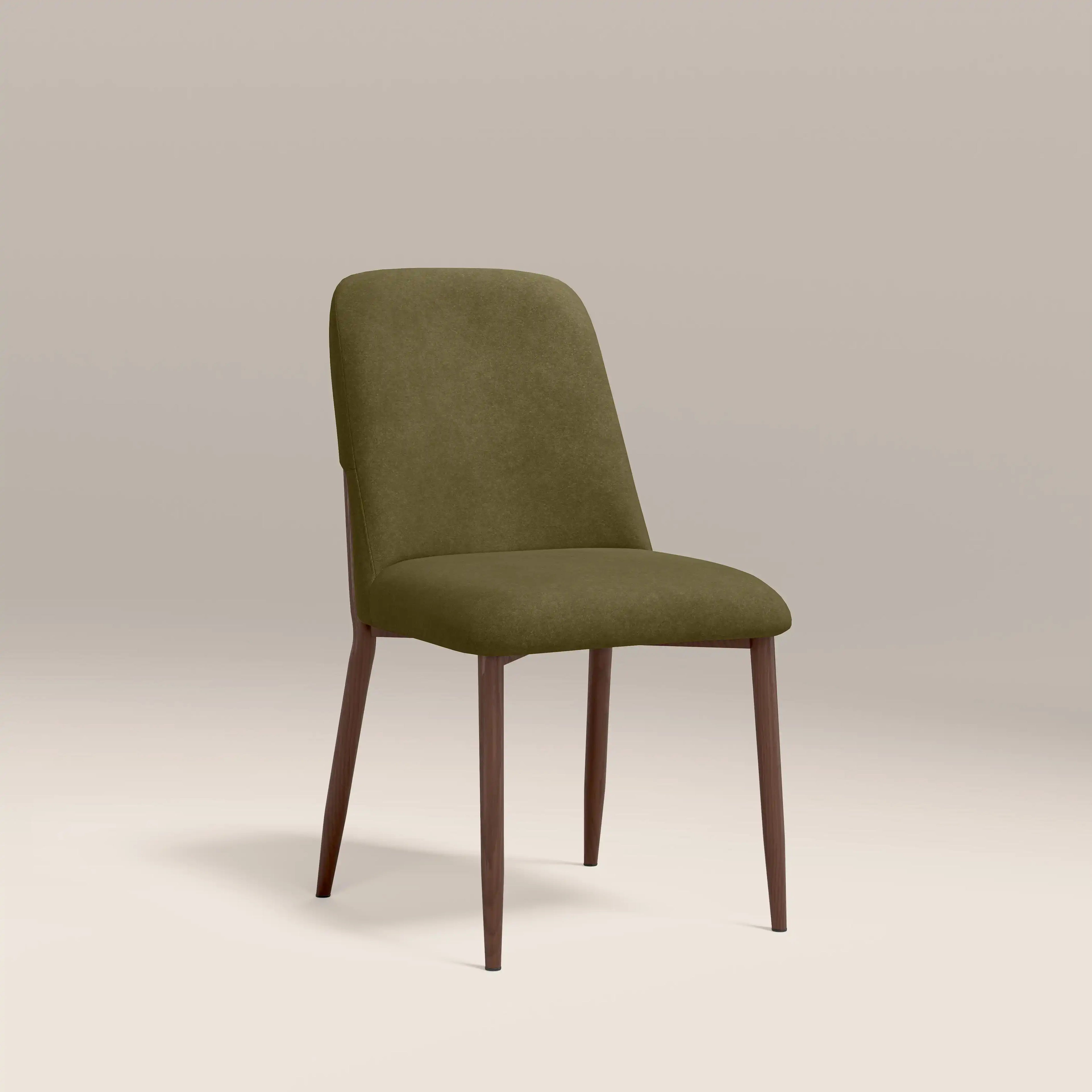 Amari Dining Chair | Moss Green Sustainable Mohair Velvet & Walnut