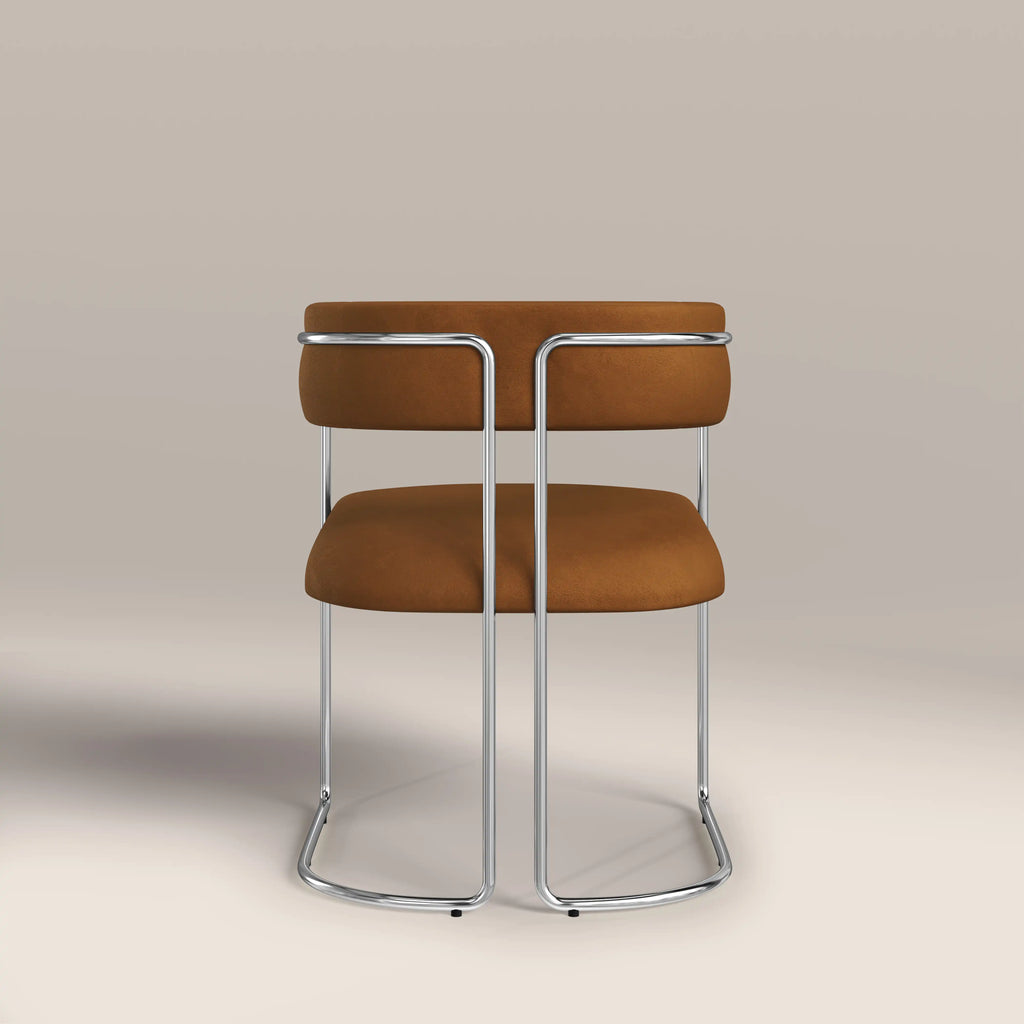 Juliana Carver Dining Chair | Caramel Brown Sustainable Mohair Velvet & Chrome