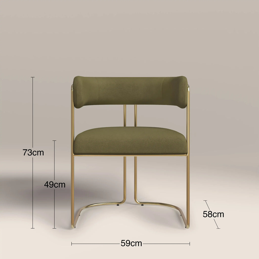 Juliana Carver Dining Chair | Moss Green Sustainable Mohair Velvet & Brass