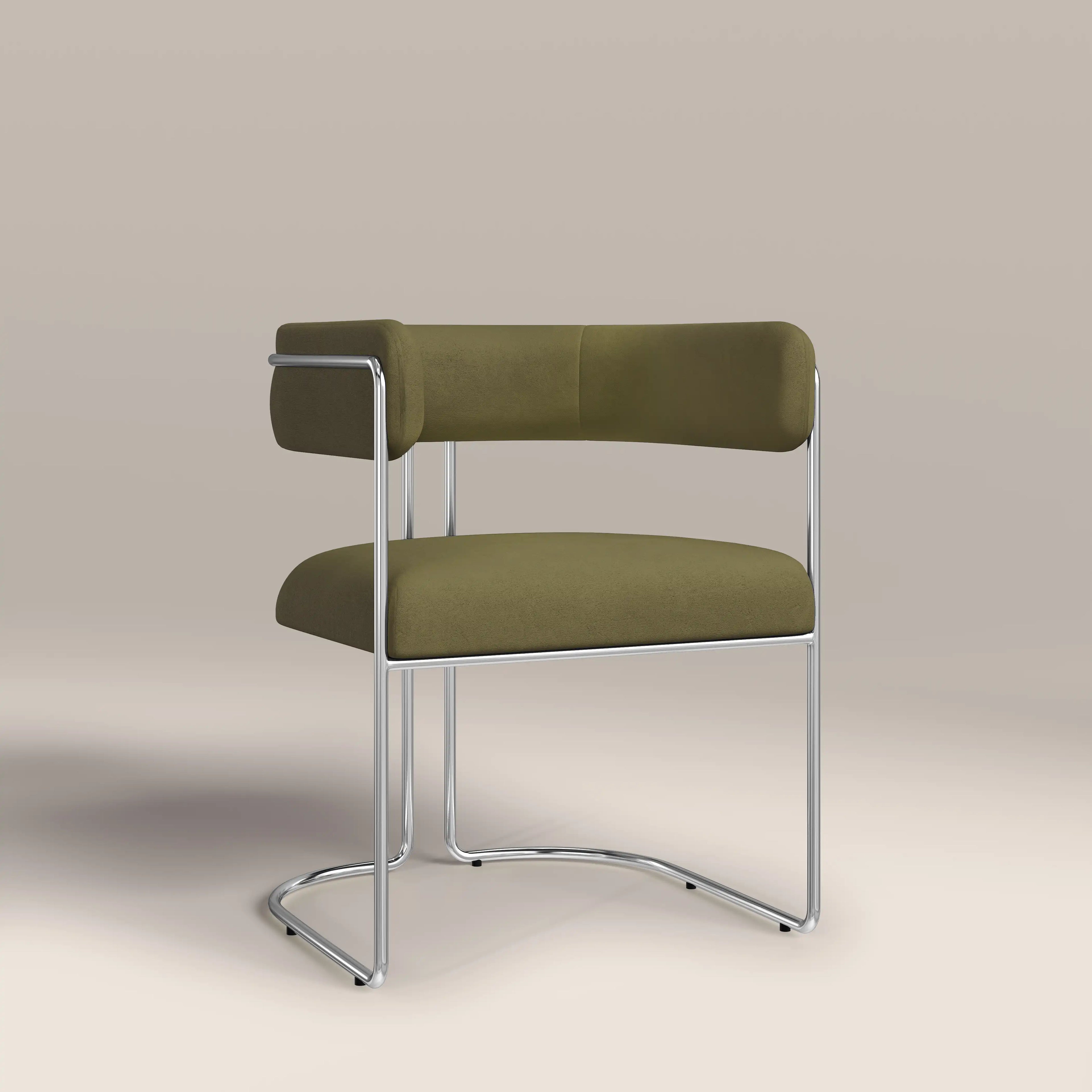 Juliana Carver Dining Chair | Moss Green Sustainable Mohair Velvet & Chrome