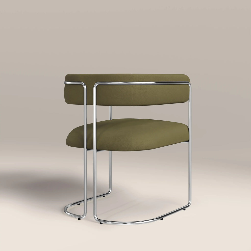 Juliana Carver Dining Chair | Moss Green Sustainable Mohair Velvet & Chrome