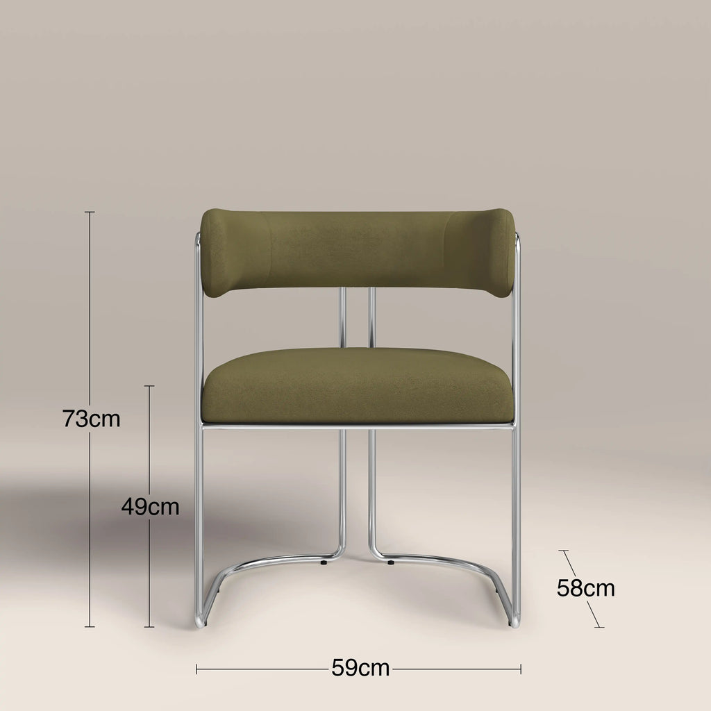 Juliana Carver Dining Chair | Moss Green Sustainable Mohair Velvet & Chrome