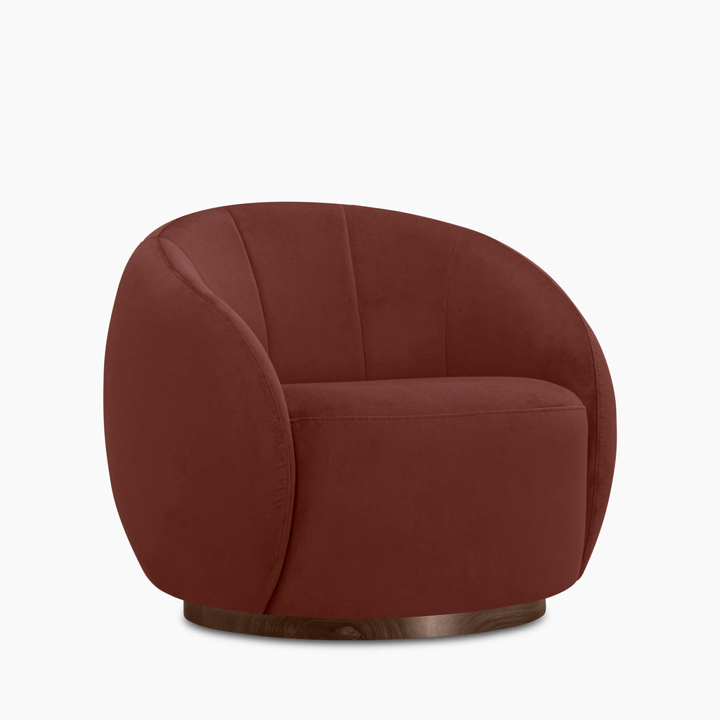 Emile Swivel Armchair | Rust Red Sustainable Velvet & Walnut