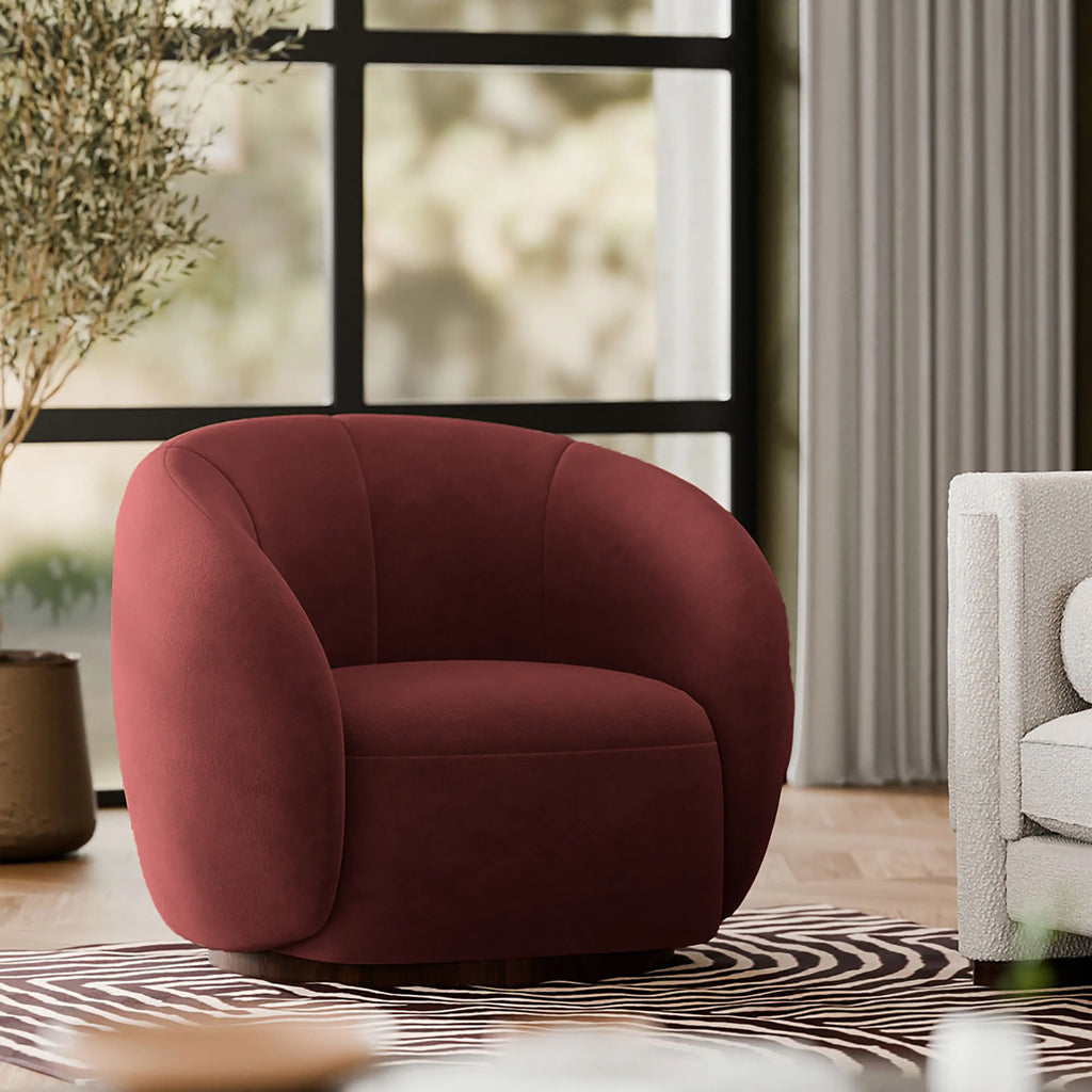 Emile Swivel Armchair | Rust Red Sustainable Velvet & Walnut